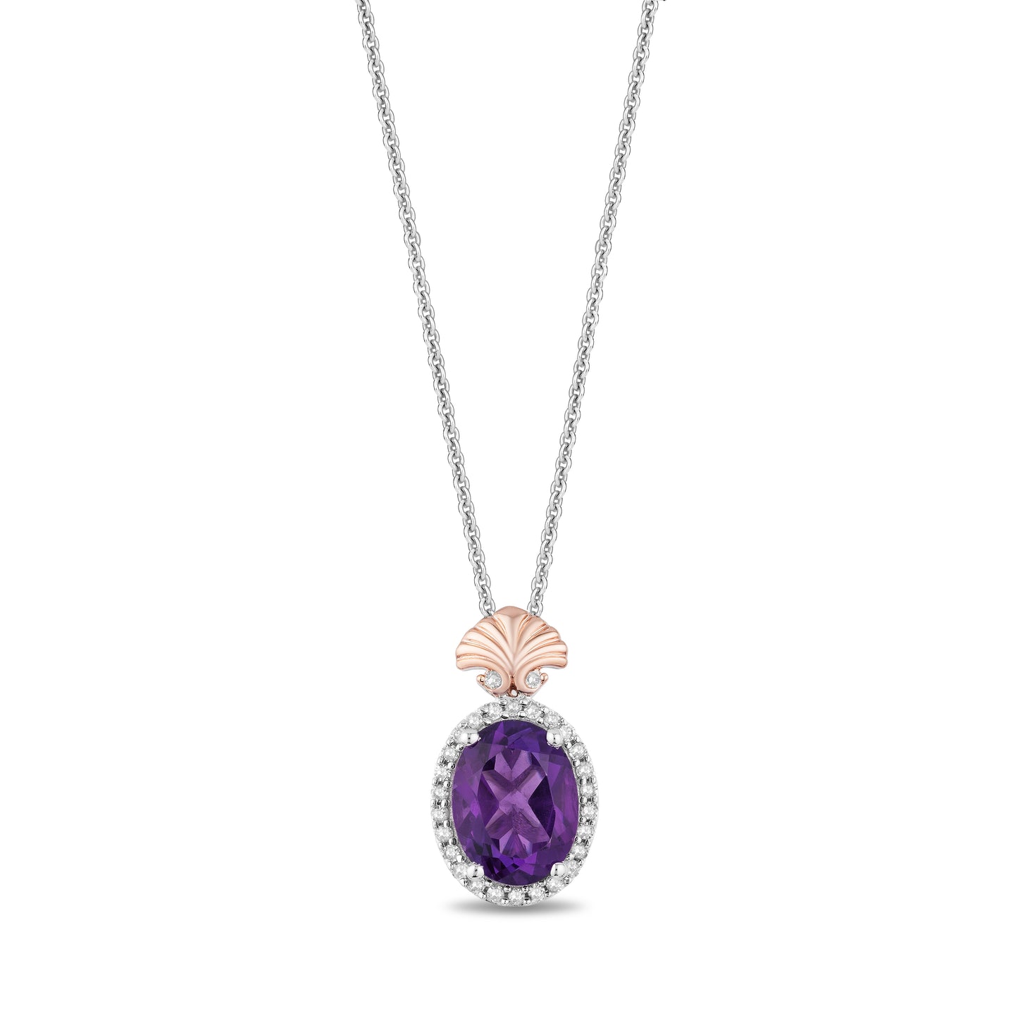 Enchanted Disney Fine Jewelry 14K Rose Gold over Sterling Silver with 1/10 CTTW Diamond and Amethyst, Disney's Ariel Necklace