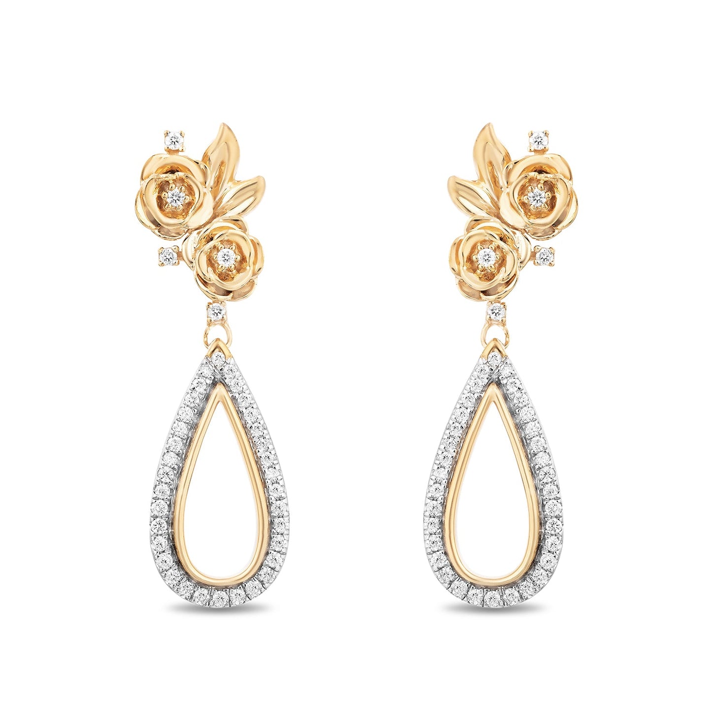 Enchanted Disney Fine Jewelry 14K Yellow Gold Over Sterling Silver with 1/4 CTTW Diamond Belle Dangle Earrings