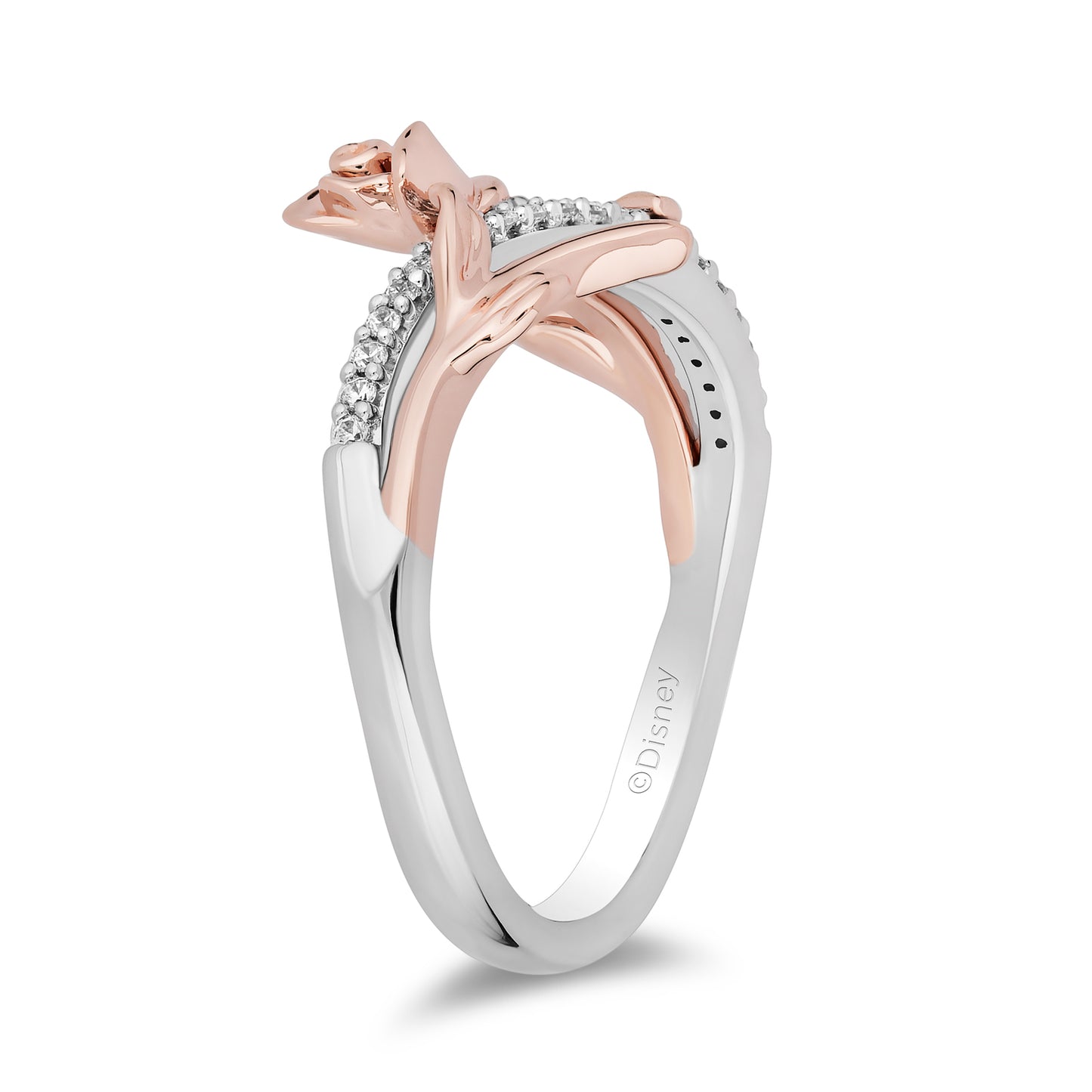Enchanted Disney Fine Jewelry 14K Rose Gold Over Sterling Silver with 1/10 CTTW Diamonds Belle Rose Ring