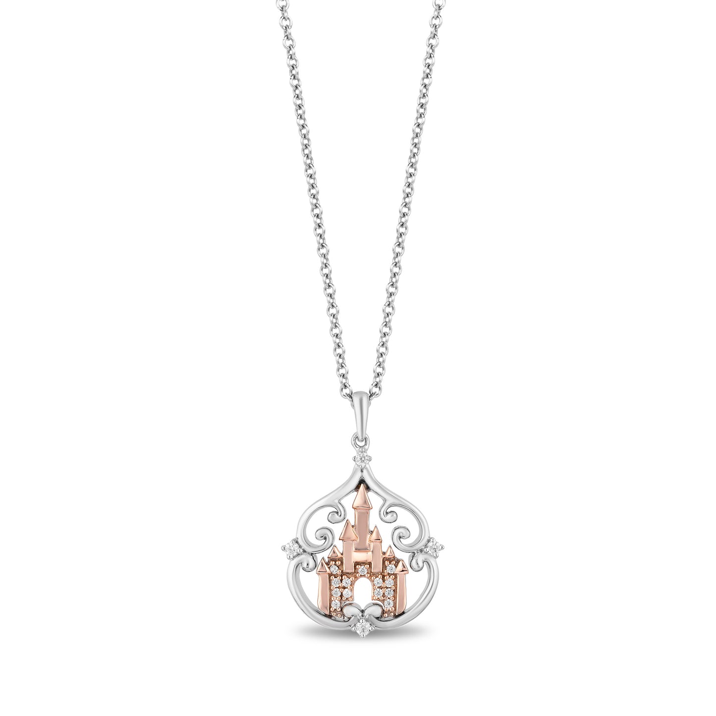 Enchanted Disney Fine Jewelry 14K Rose Gold Over Sterling Silver with 1/10 CTTW Diamonds Majestic Princess Pendant Necklace