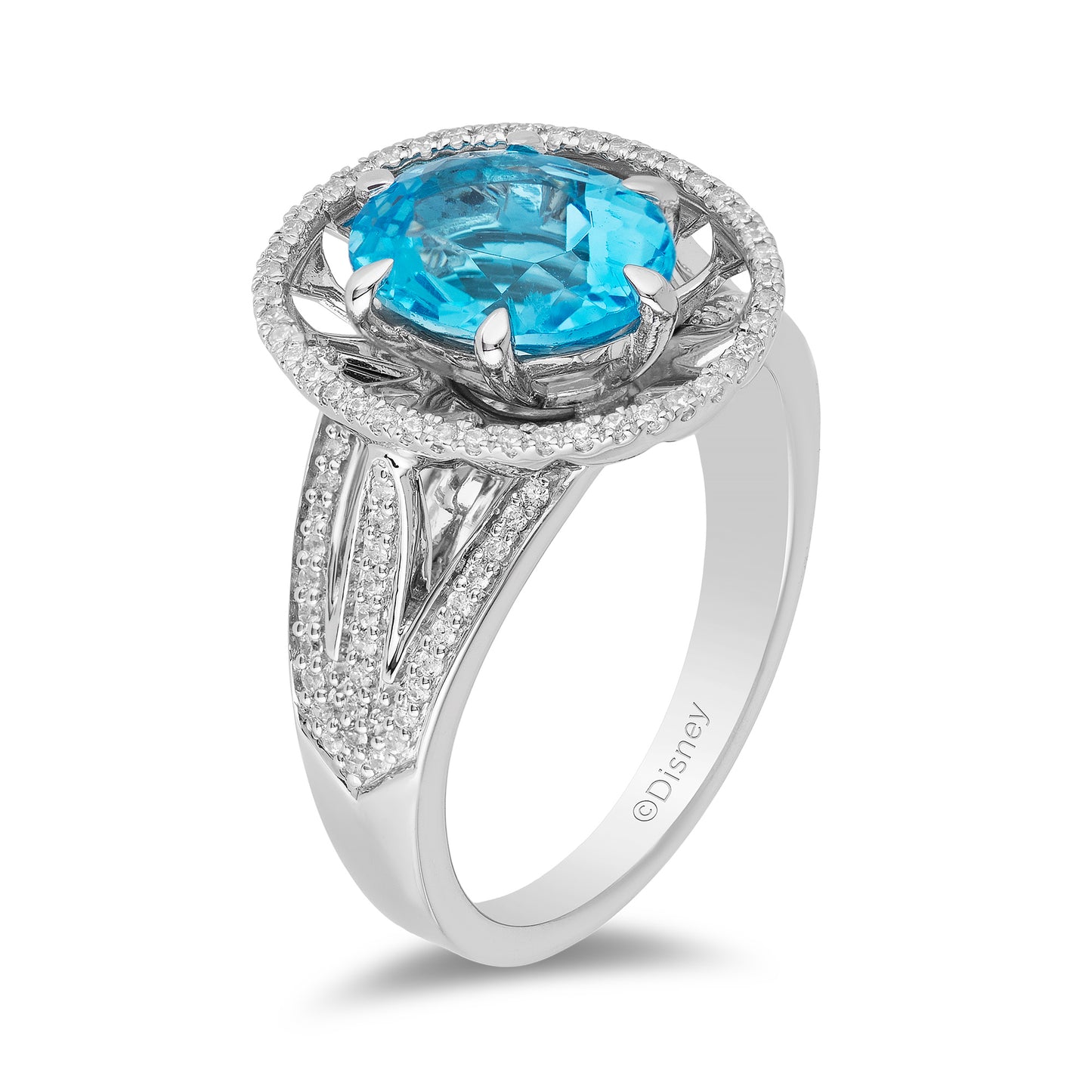 Enchanted Disney Fine Jewelry Sterling Silver with 1/4 CTTW Diamonds and Swiss Blue Topaz Jasmine Ring