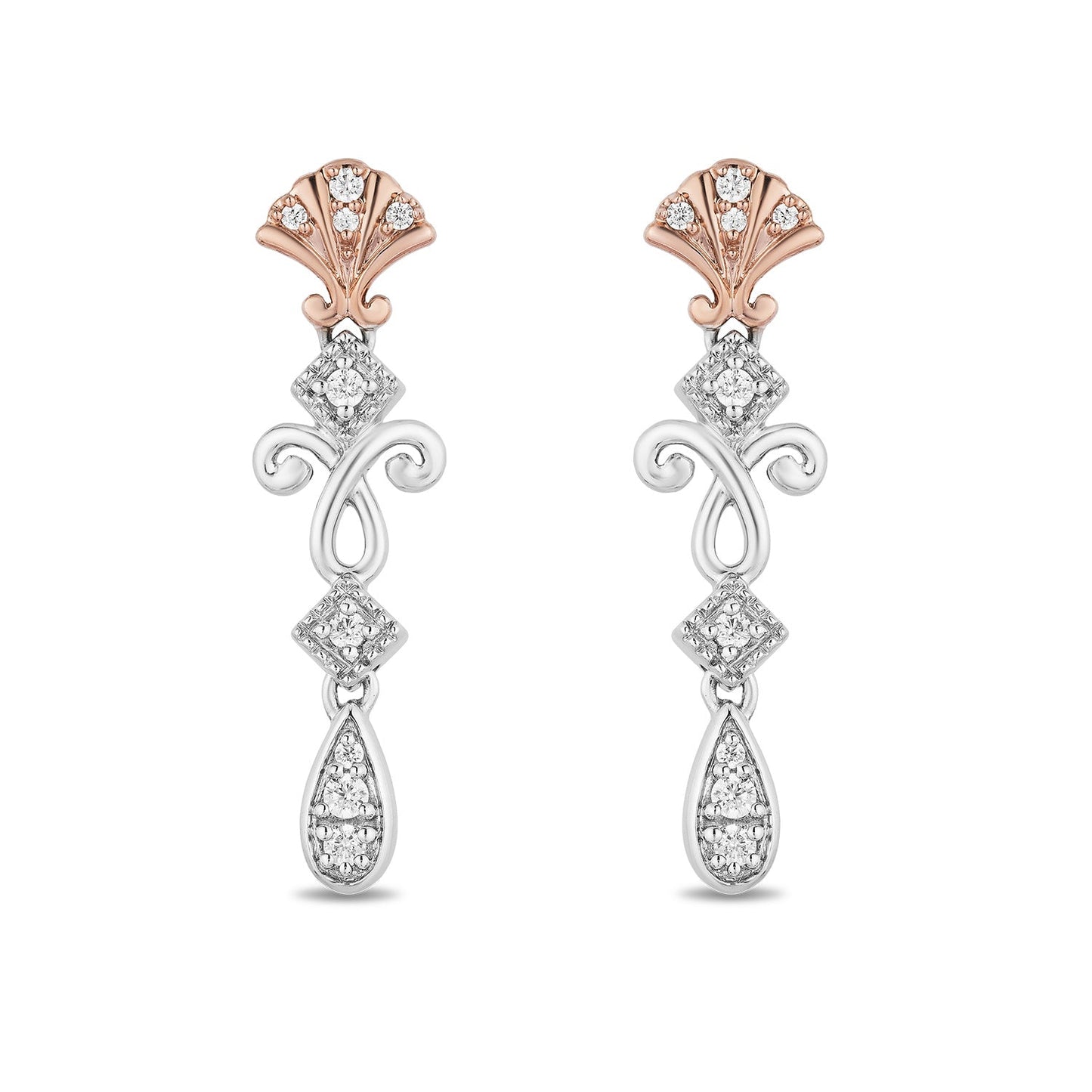 Enchanted Disney Fine Jewelry 14K Rose Gold over Sterling Silver 1/6 CTTW Ariel Shell Earrings