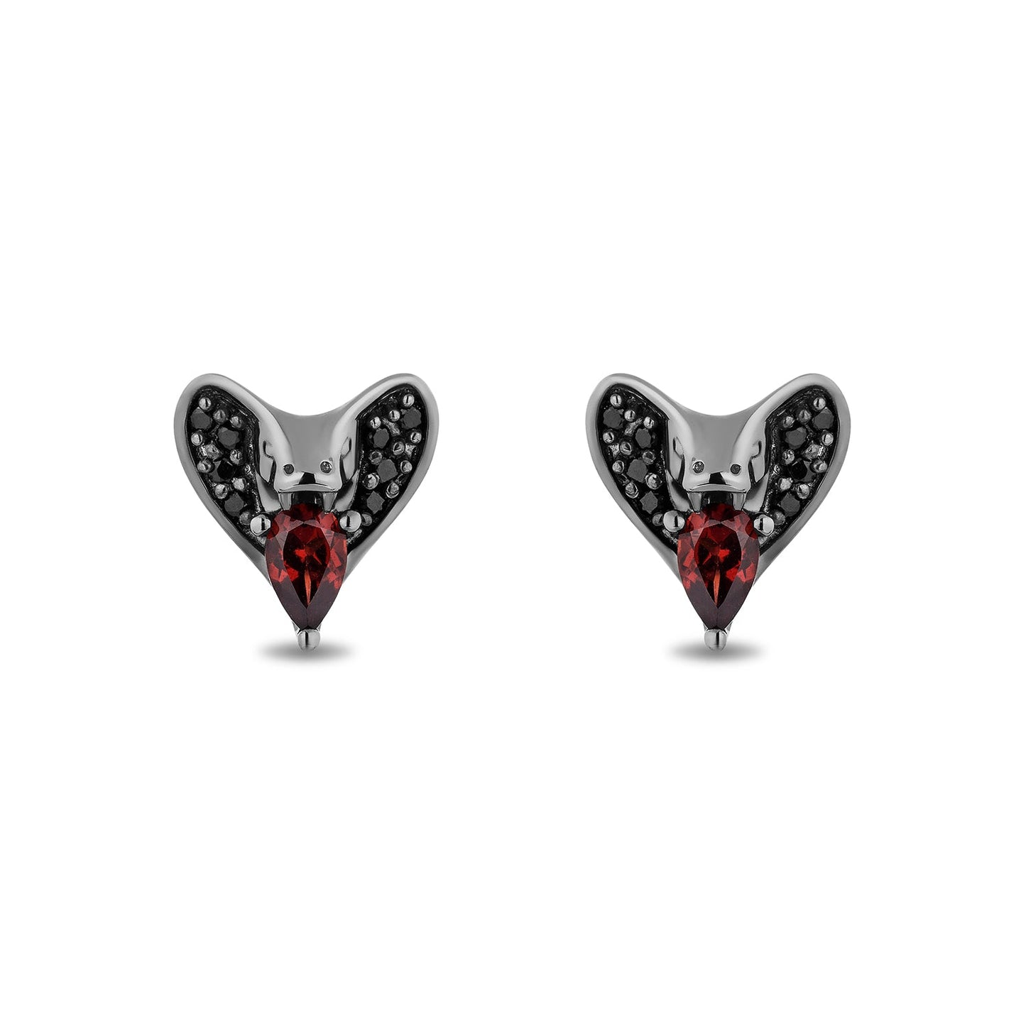 Enchanted Disney Fine Jewelry Black Rhodium over Sterling Silver with 1/8 CTTW Black Diamond and Red Garnet Jafar Stud Earrings