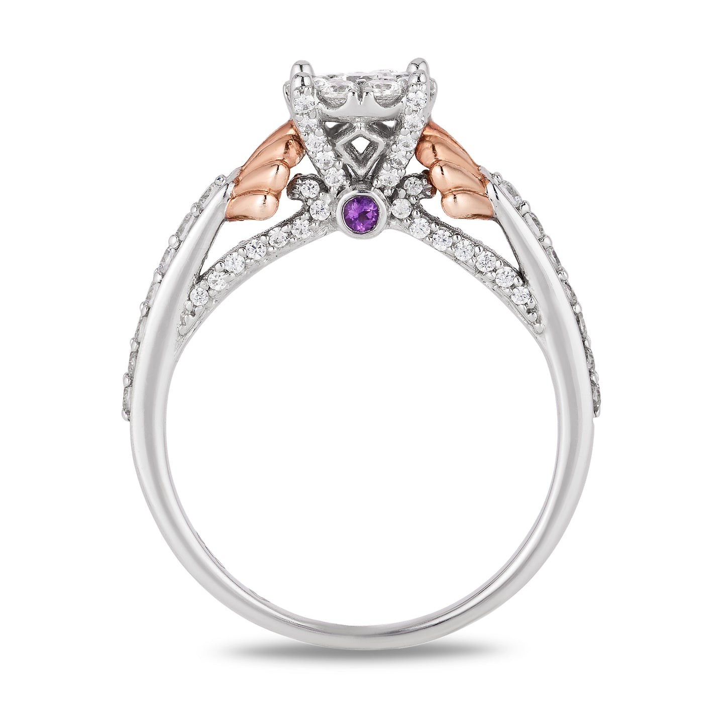 Enchanted Disney Fine Jewelry 14K White Gold and Rose Gold with 5/8 CTTW Diamond and Amethyst Ariel Shell Composite Engagement Ring