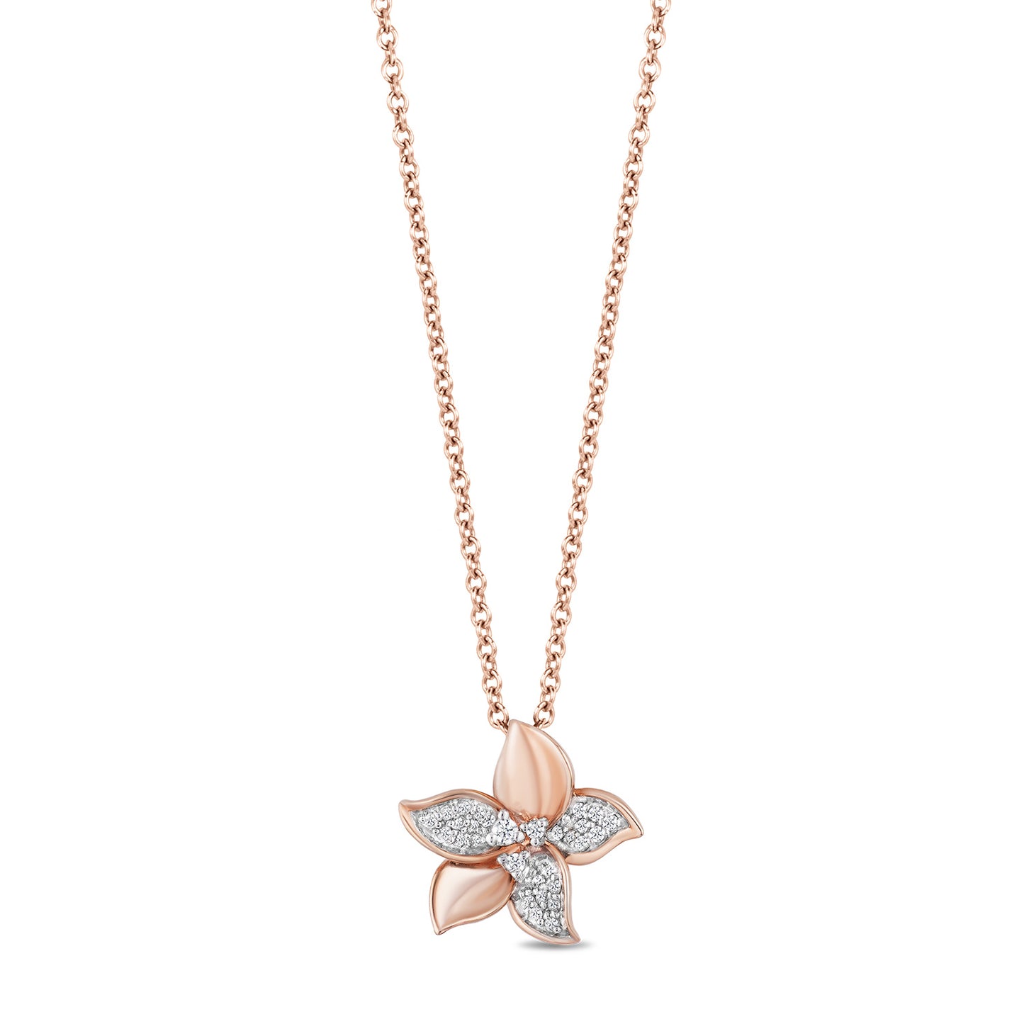 Enchanted Disney Fine Jewelry 14K Rose Gold Over Sterling Silver with 1/10 CTTW Diamond, Disney's Rapunzel Flower Necklace