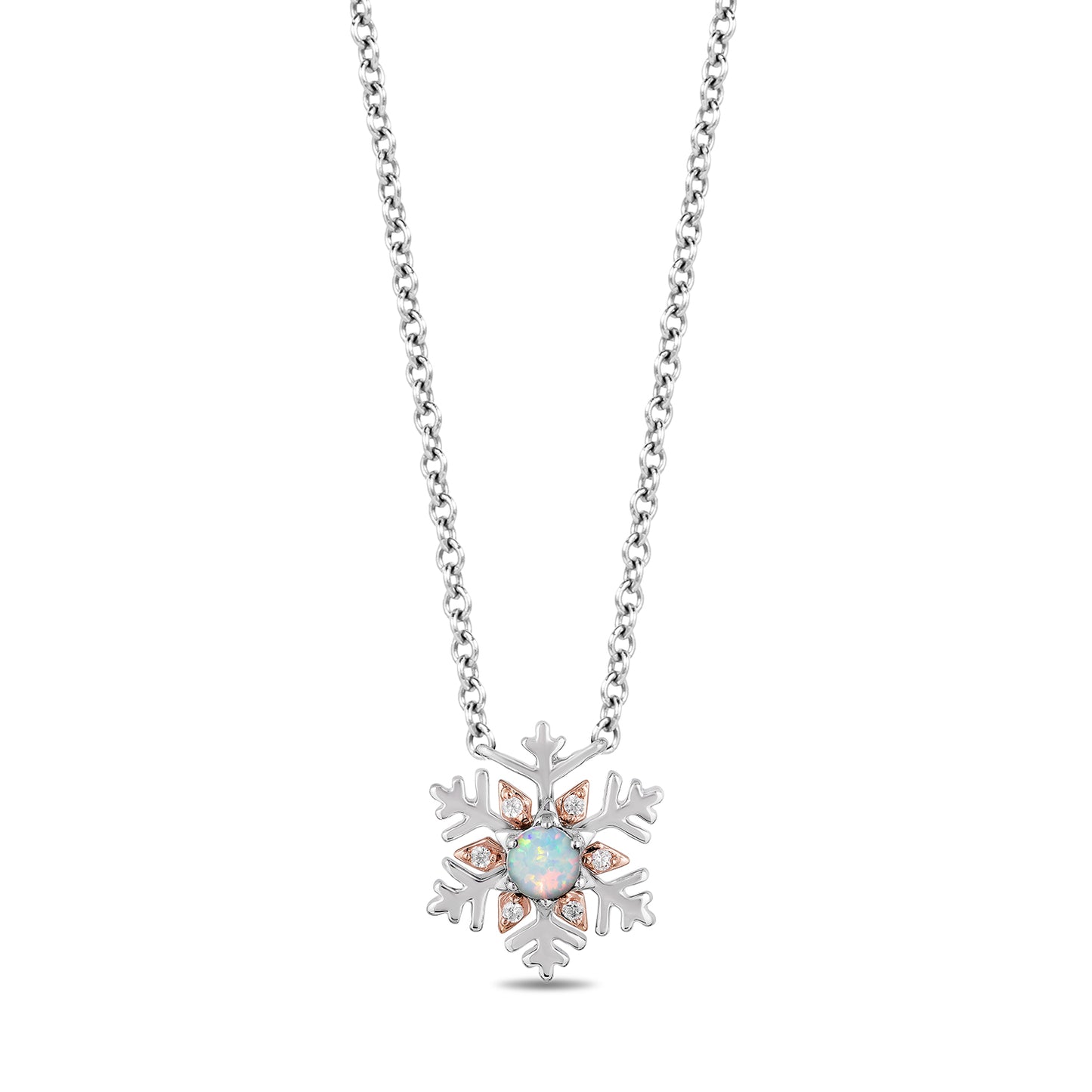 Enchanted Disney Fine Jewelry Sterling Silver and 10K Rose Gold with Accent Diamonds and Created Opal Frozen Pendant Necklace