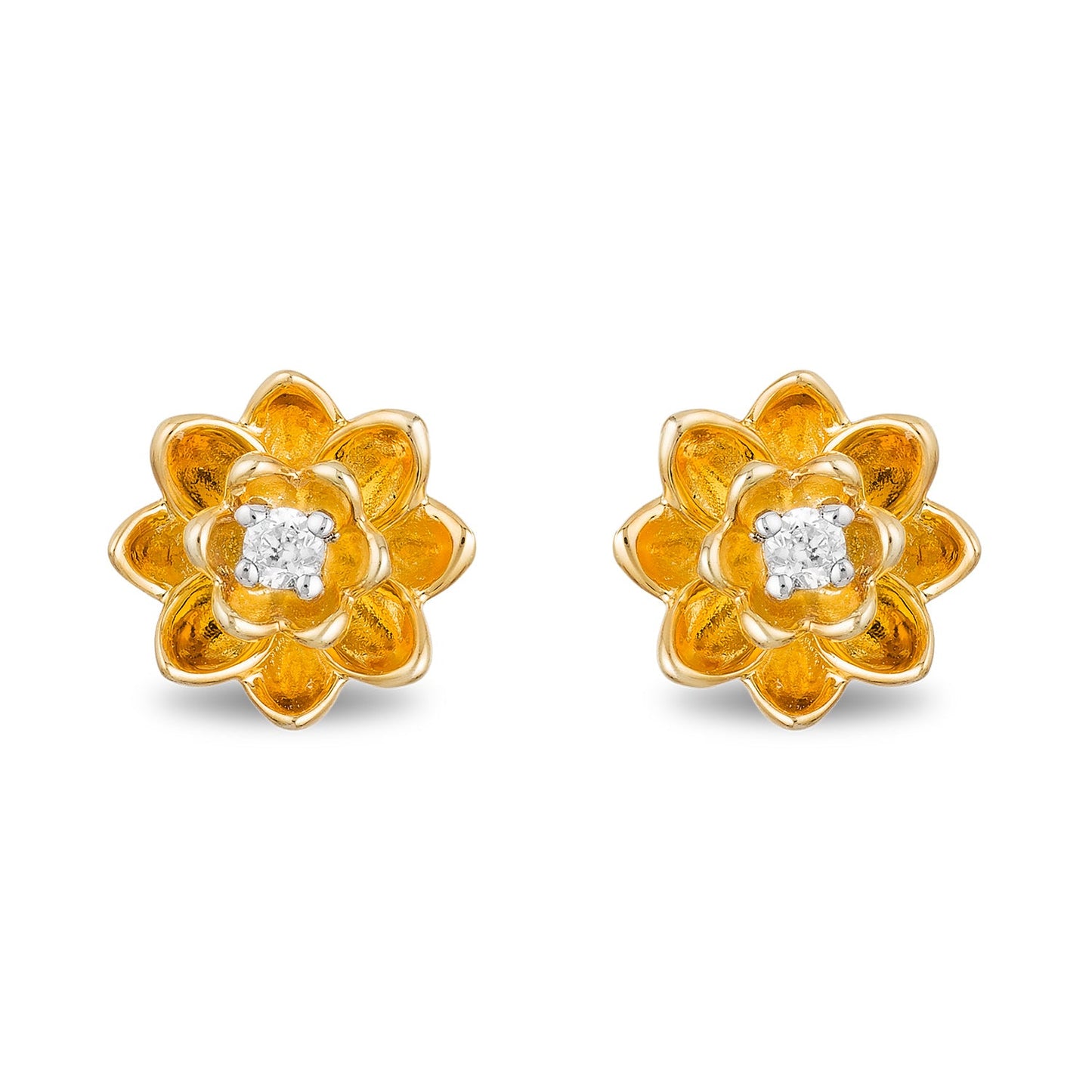 Enchanted Disney Fine Jewelry 10k Yellow Gold 1/20 CTTW Tiana Water Lily Earrings