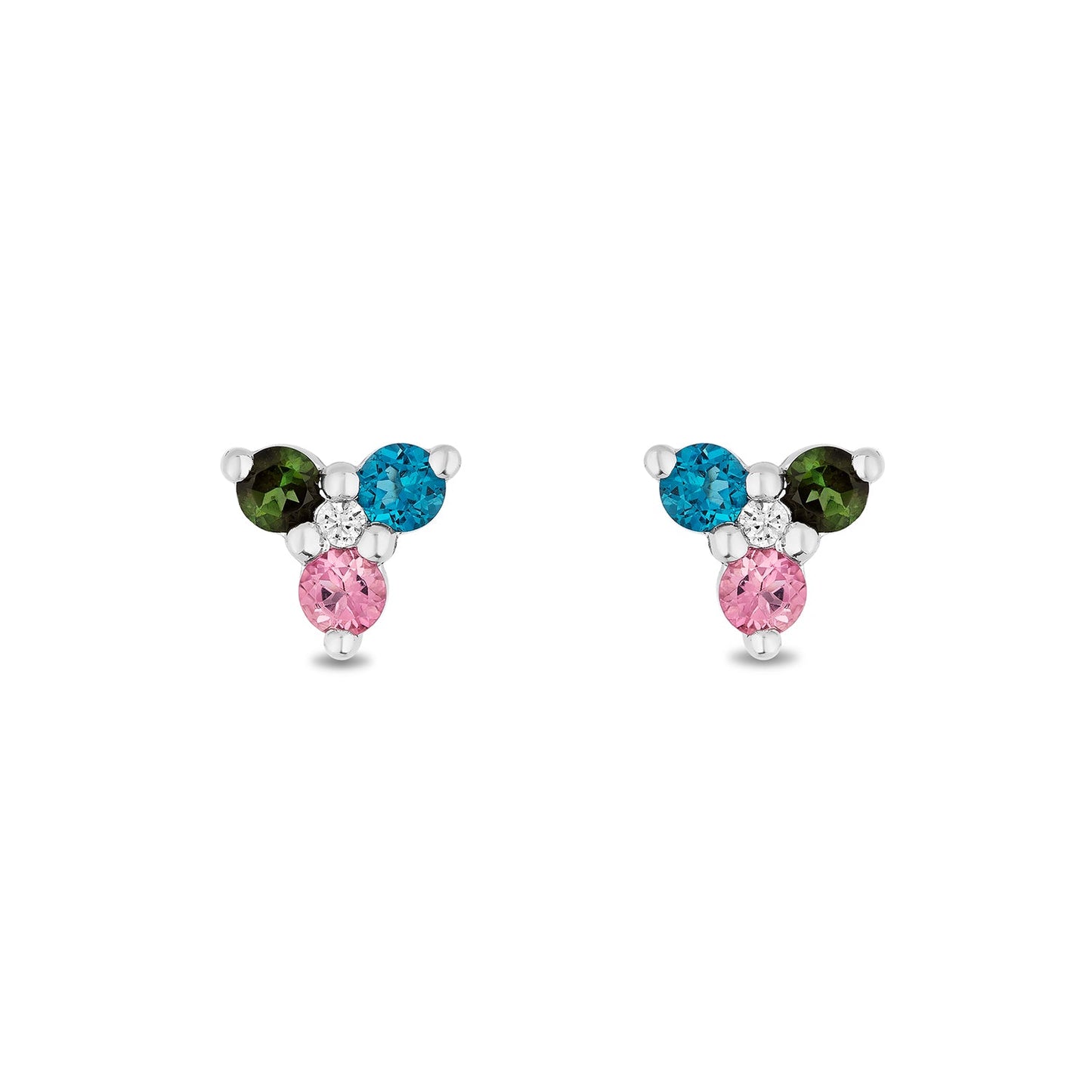 Enchanted Disney Fine Jewelry Sterling Silver 1/20 CTTW Diamonds with London Blue Topaz and Pink and Green Tourmaline Aurora Fairy God Mother Stud Earrings