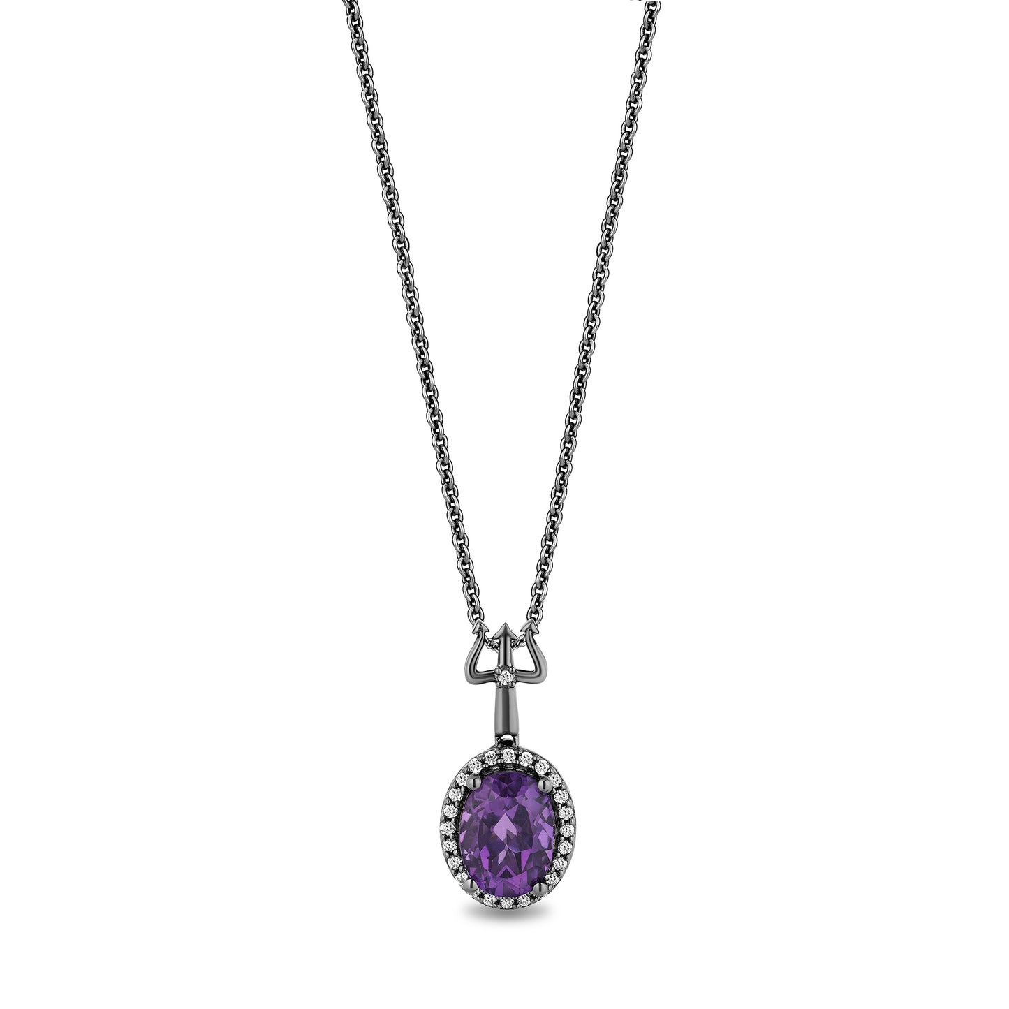 Enchanted Disney Fine Jewelry Black Rhodium Over Sterling Silver with 1/10 CTTW Diamond and Amethyst. Disney's Ursula Necklace
