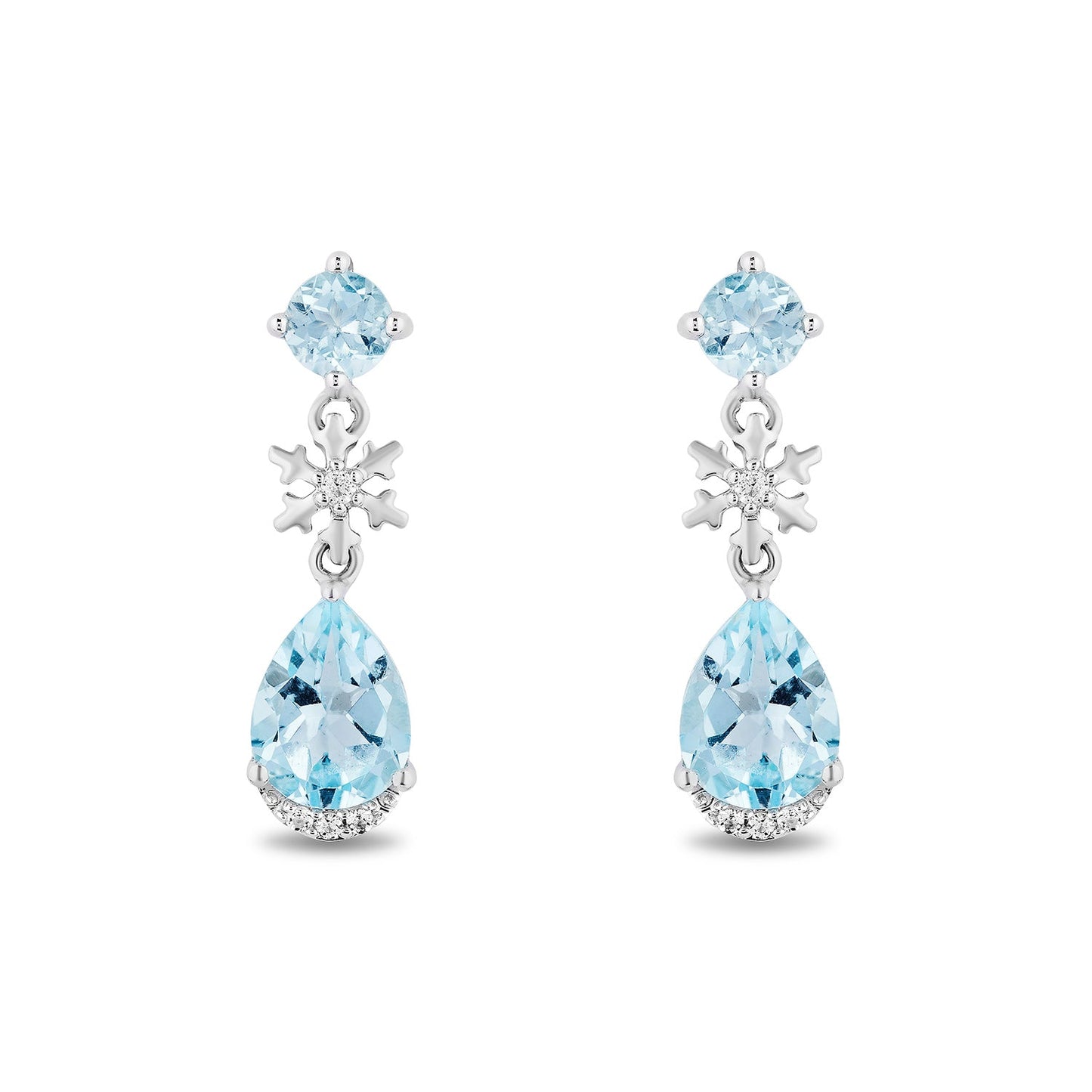 Enchanted Disney Fine Jewelry Sterling Silver with White Topaz and Sky Blue Topaz Elsa Snowflake Earrings