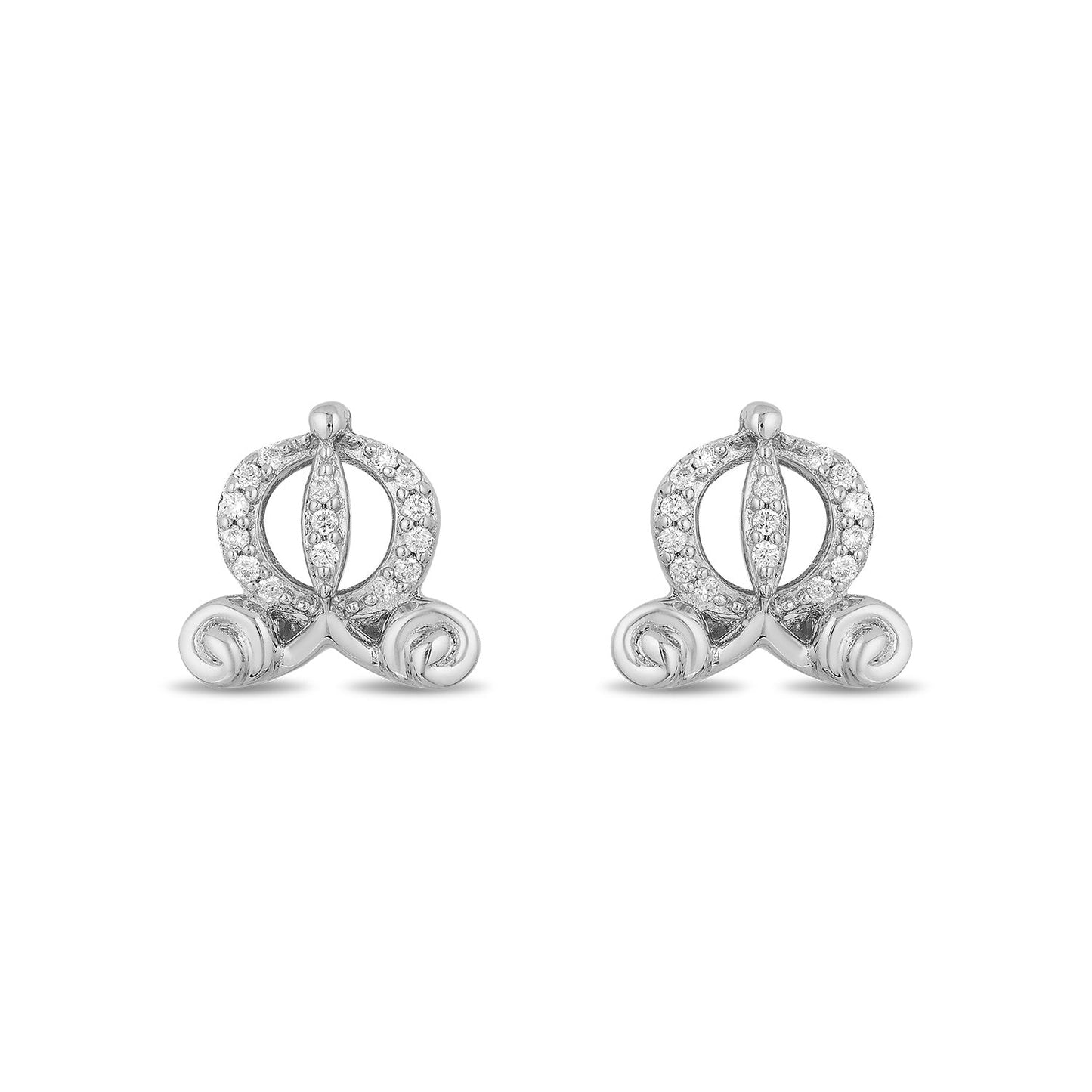 Enchanted Disney Fine Jewelry Sterling Silver 1/15 CTTW Diamond Cinderella Carriage Earrings