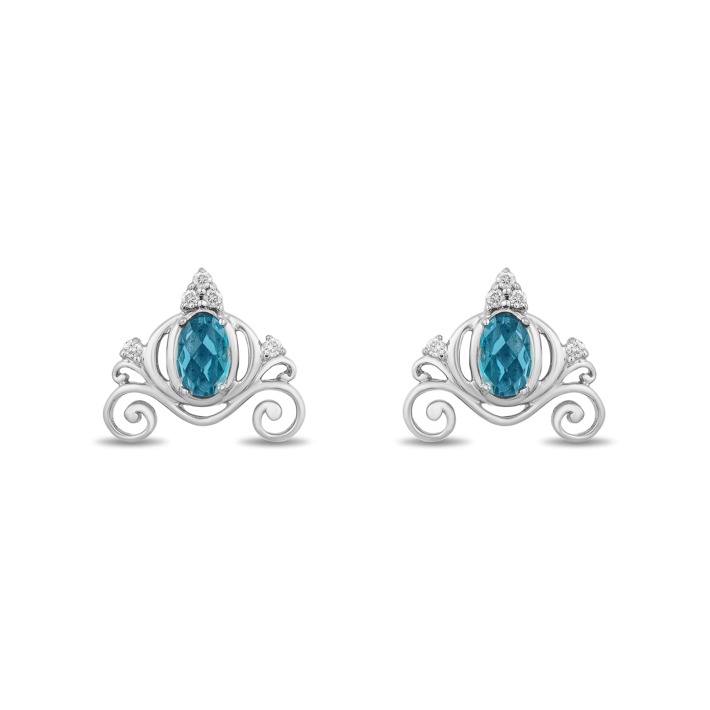 Enchanted Disney Fine Jewelry Sterling Silver 1/20 CTTW Diamond and London Blue Topaz Cinderella Earrings