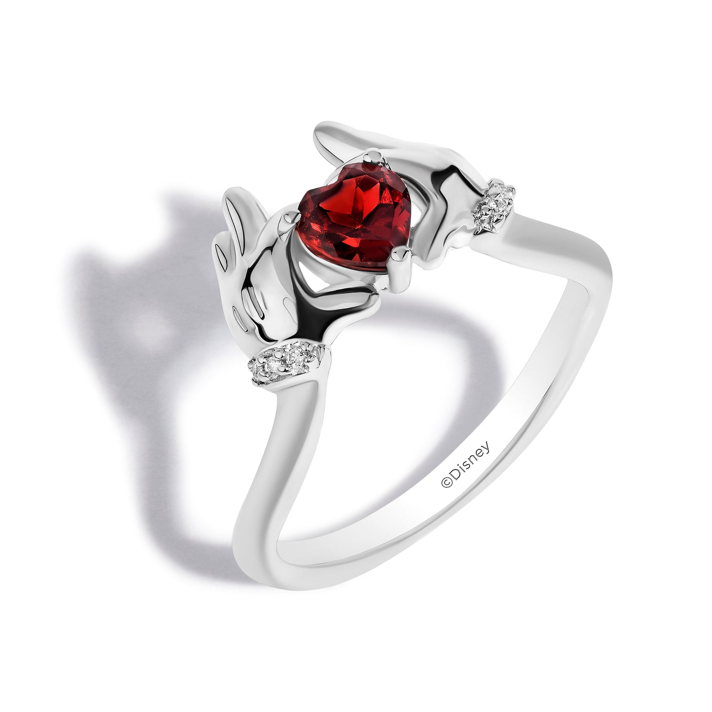 Disney Jewels Sterling Silver with 1/20 CTTW Diamonds and Heart Garnet, Disney's Mickey Mouse Ring