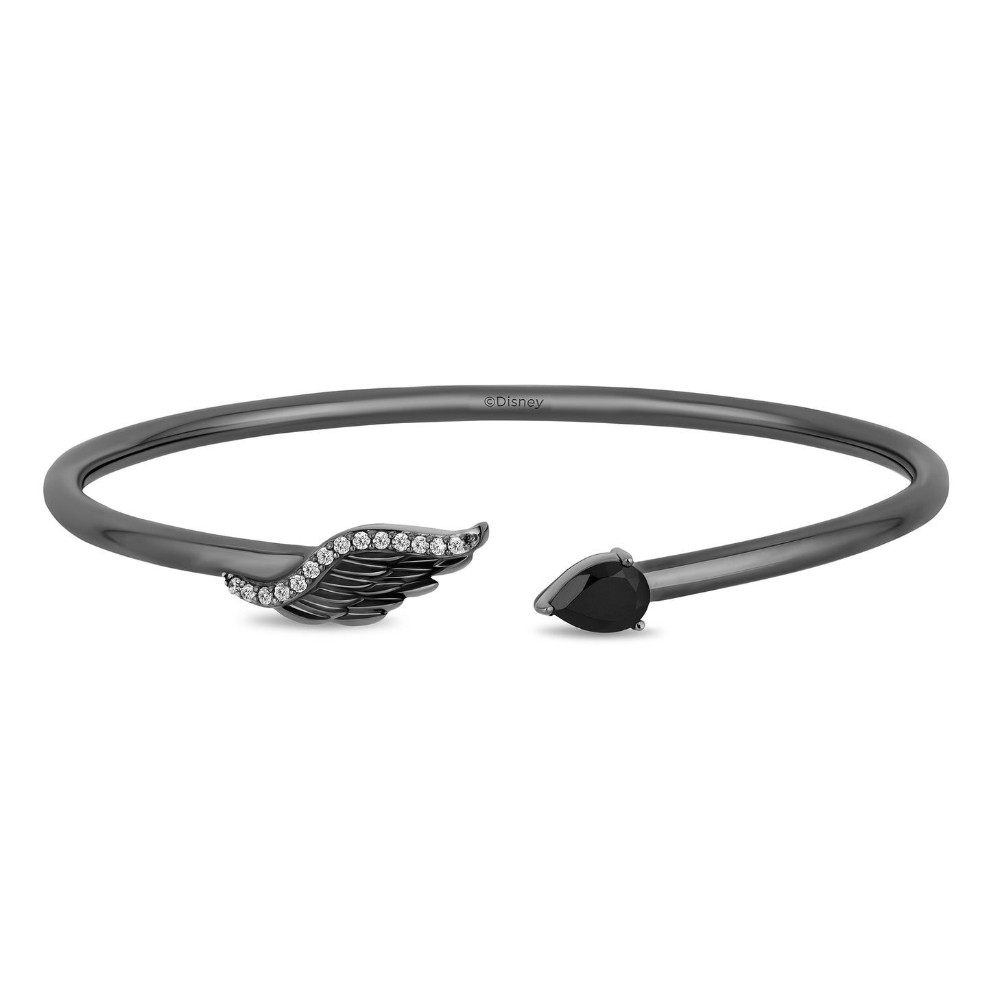 Enchanted Disney Fine Jewelry Black Rhodium Over Sterling Silver with 1/8 CTTW Diamonds and Black Onyx Maleficent Bangle