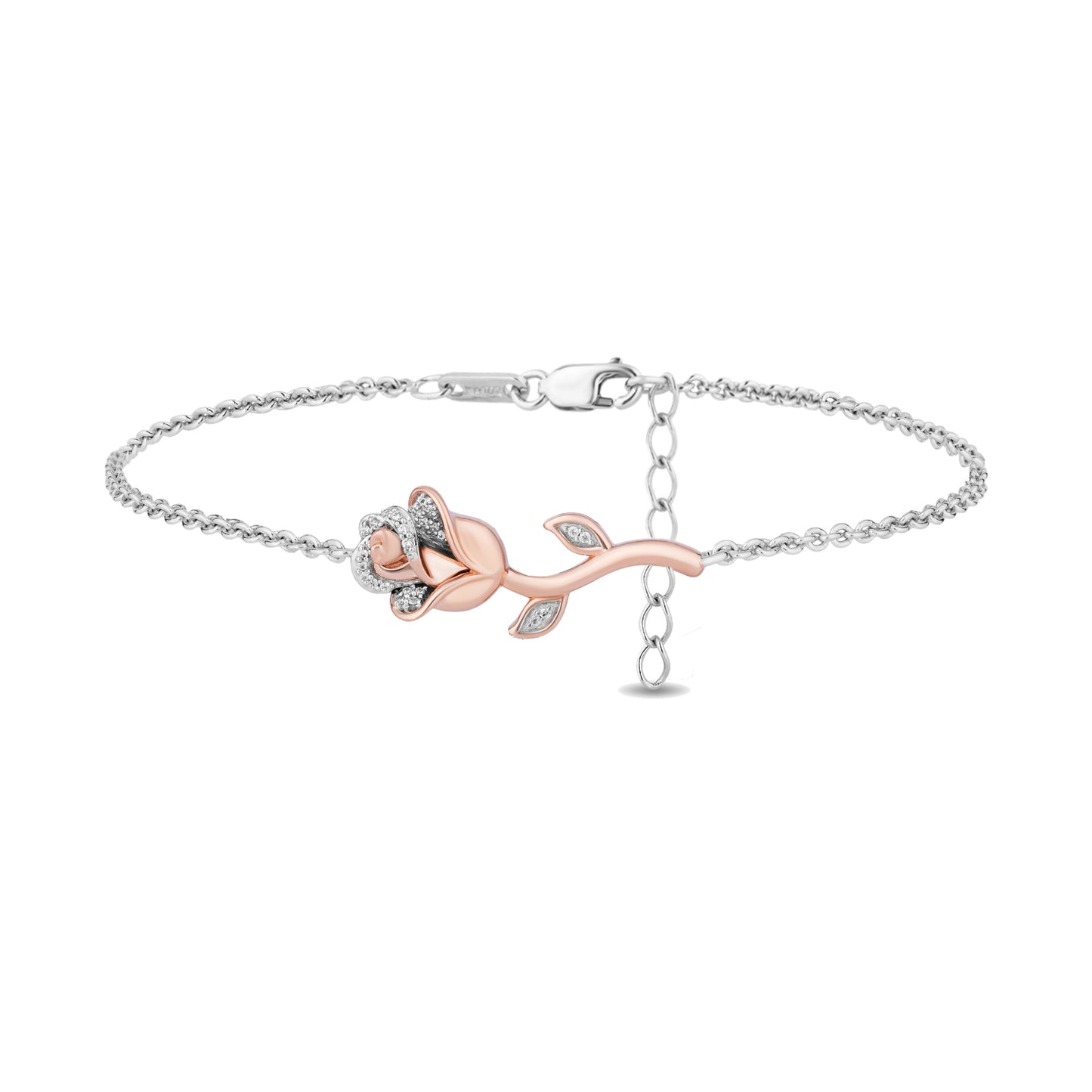 Enchanted Disney Fine Jewelry 14K Rose Gold Over Sterling Silver with 1/20 CTTW Diamonds Belle Bracelet