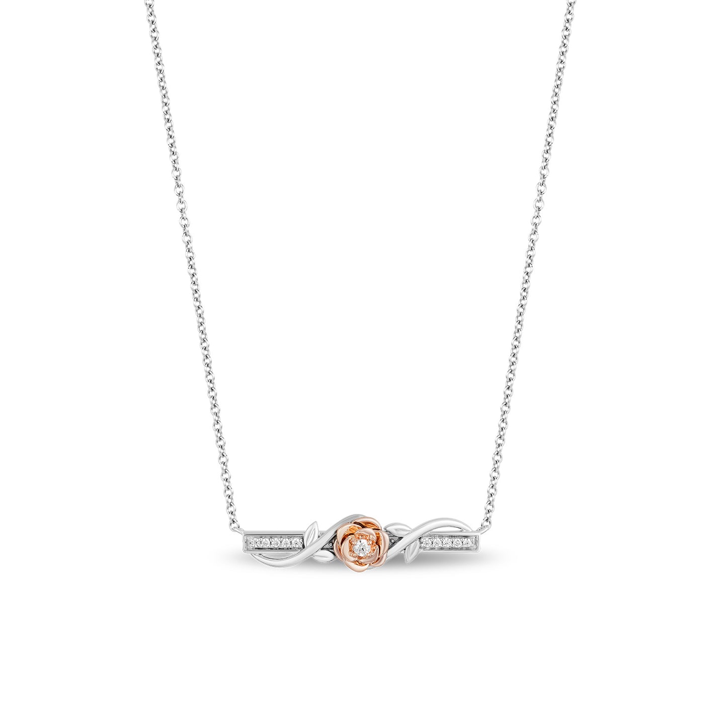 Enchanted Disney Fine Jewelry 14K Rose Gold Over Sterling Silver with 1/10 CTTW Diamonds Belle Necklace