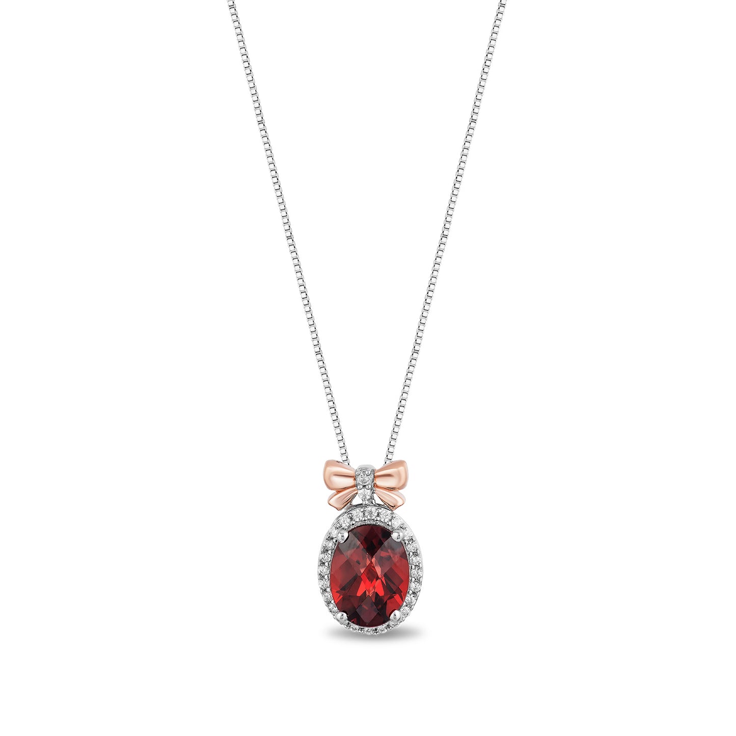 Enchanted Disney Fine Jewelry 14K Rose Gold Over Sterling Silver with 1/10 CTTW Diamond and Garnet Snow White Pendant Necklace