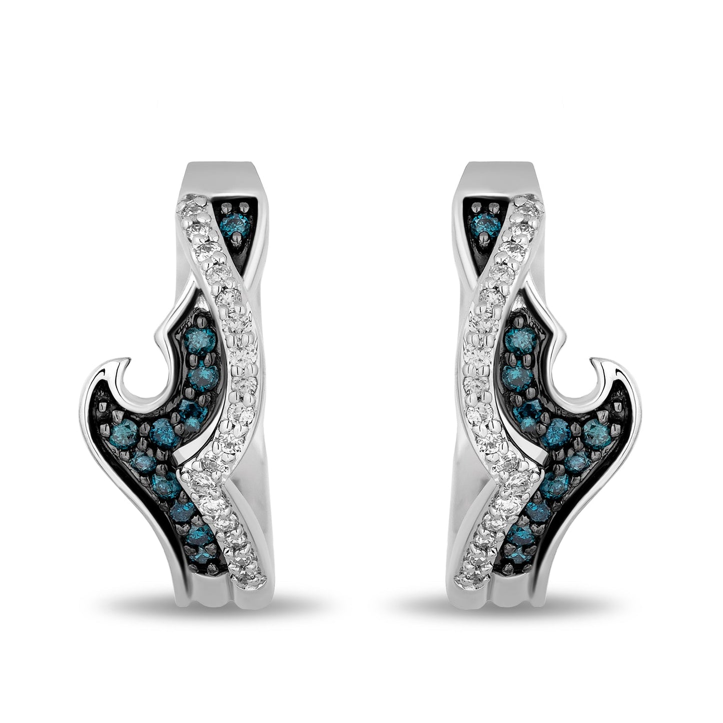 Enchanted Disney Fine Jewelry Sterling Silver with 1/4 CTTW White Diamond and Treated Blue Diamonds Moana Hoop Earrings