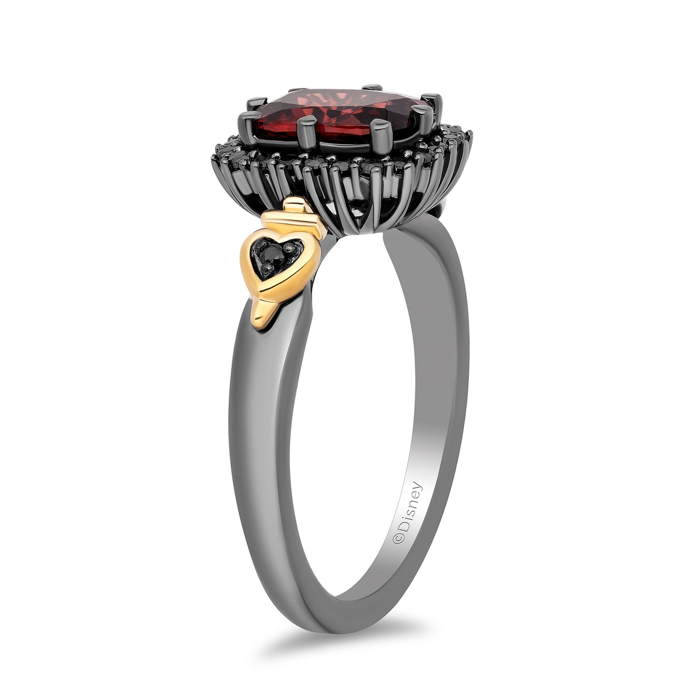 Enchanted Disney Fine Jewelry Sterling Silver and 10K Yellow Gold with 1/5 CTTW. Black Diamonds and Garnet Evil Queen Ring