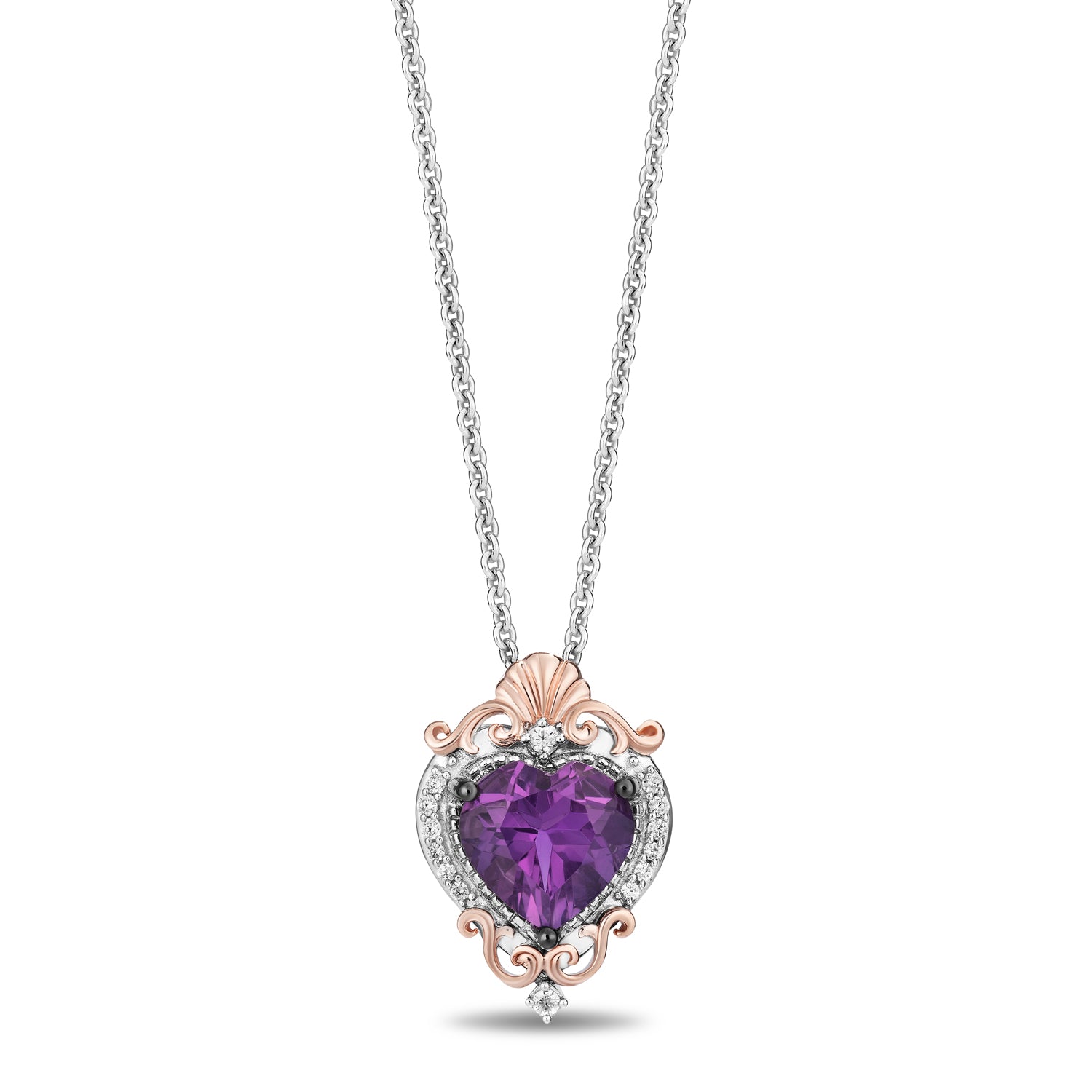 Disney Ariel Inspired Diamonds and Heart Amethyst Pendant Necklace 