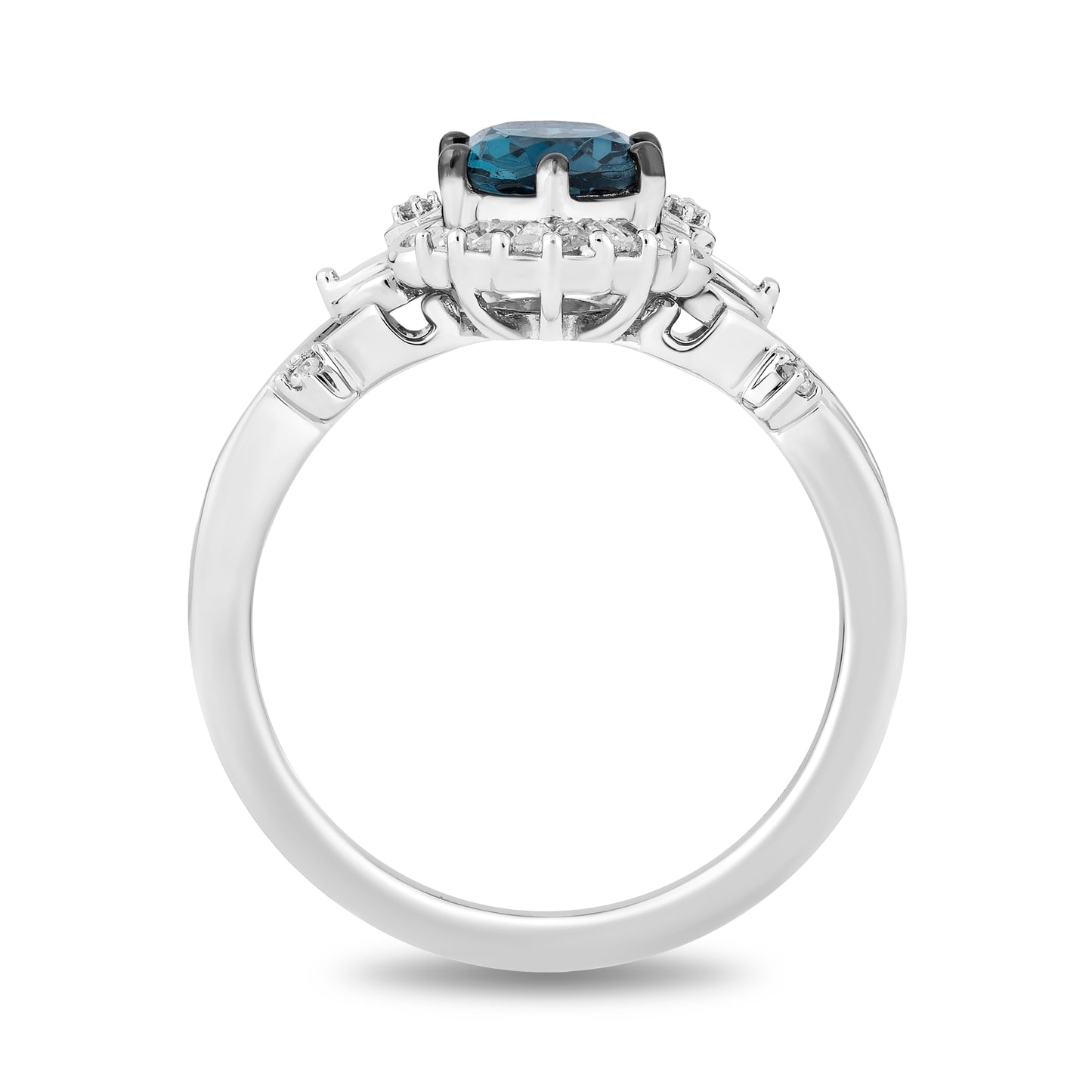 Enchanted Disney Fine Jewelry Sterling Silver with 1/6 CTTW. Diamonds and London Blue Topaz Cinderella Ring