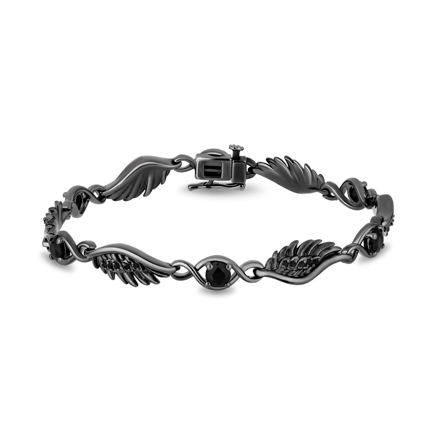 Enchanted Disney Fine Jewelry Black Rhodium over Sterling Silver with 1/4 CTTW Diamonds and Black Onyx Maleficent Bracelet