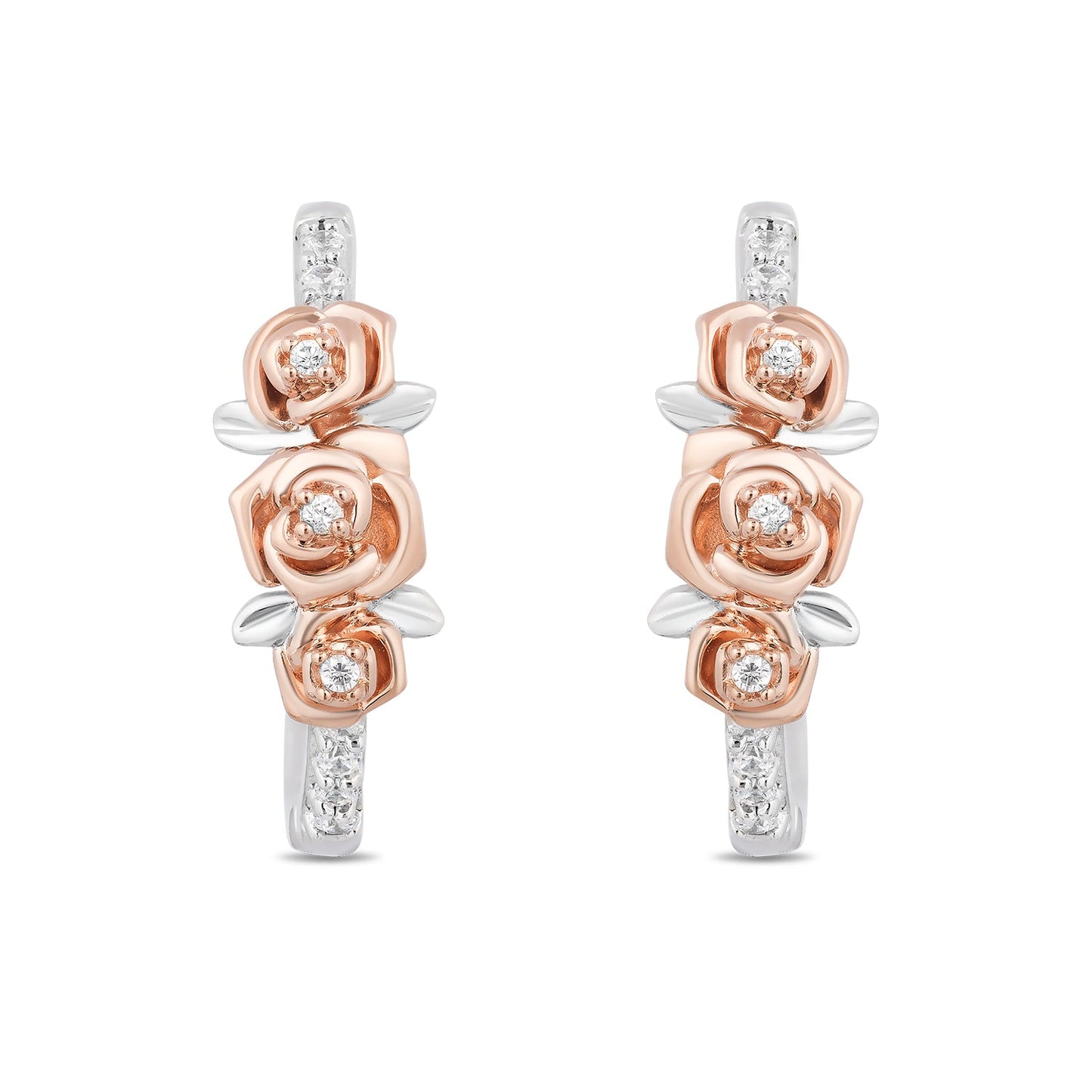 Enchanted Disney Fine Jewelry 10K Rose Gold and Sterling Silver with 1/5 CTTW Diamond Belle"Dozen Roses" Earrings