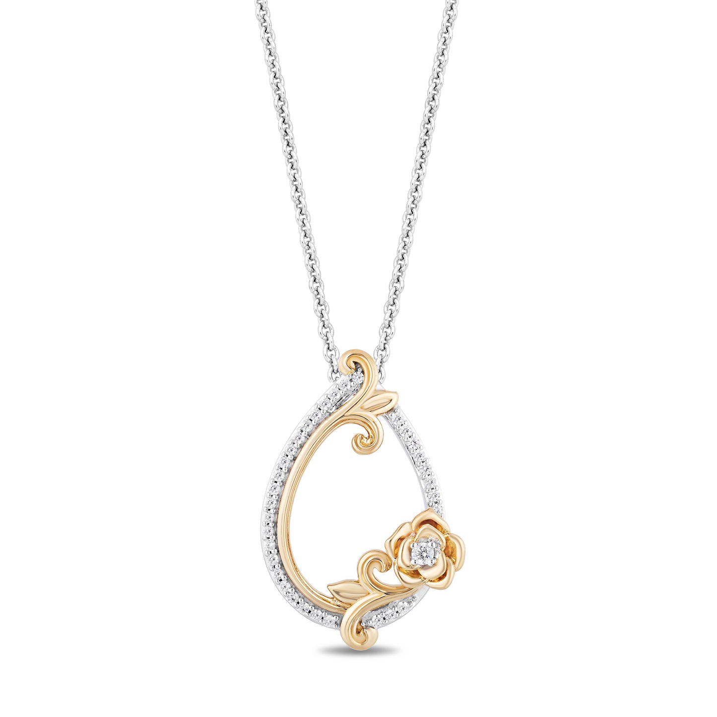 Enchanted Disney Fine Jewelry 14K Yellow Gold Over Sterling Silver with 1/6 CTTW Diamonds Belle Necklace