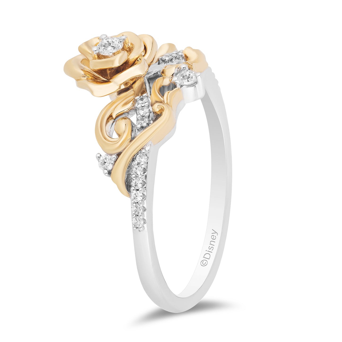 Enchanted Disney Fine Jewelry 14K Yellow Gold Over Sterling Silver with 1/6 CTTW Diamonds Belle Ring