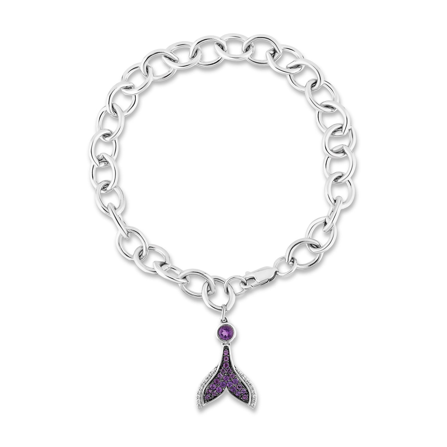 Enchanted Disney Fine Jewelry Sterling Silver with 1/20 CTTW Diamonds and Amethyst Ariel Bracelet