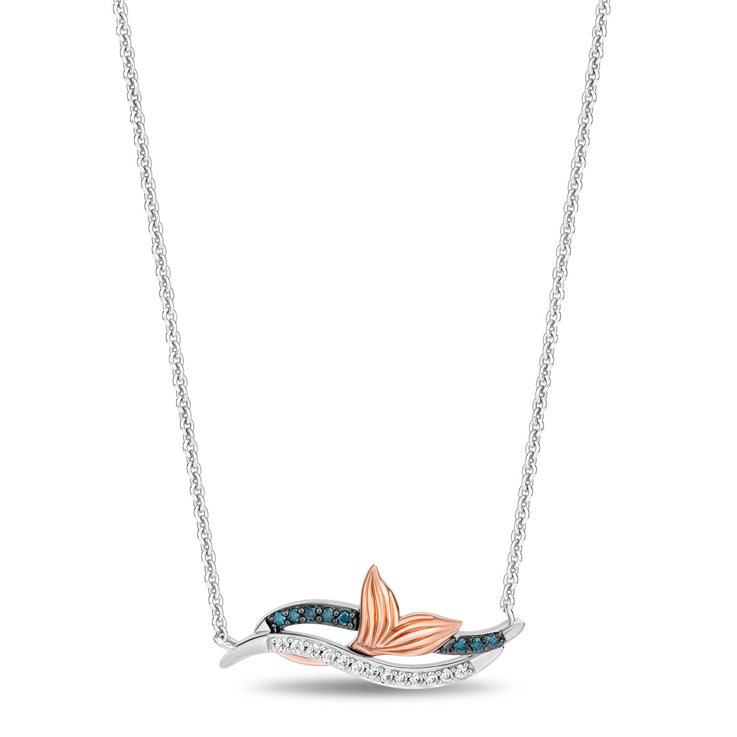 Enchanted Disney Fine Jewelry Sterling Silver and 10K Rose Gold with 1/6 CTTW White Diamonds and Blue Diamonds Ariel Pendant Necklace
