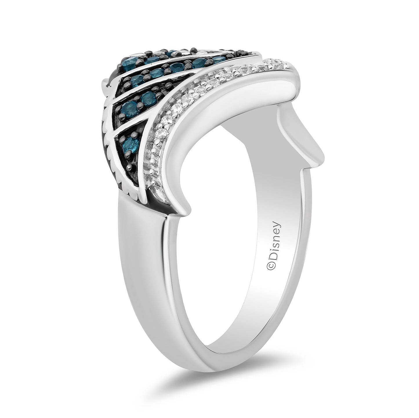 Enchanted Disney Fine Jewelry Sterling Silver with 1/10 CTTW Diamonds and London Blue Topaz Moana Ring