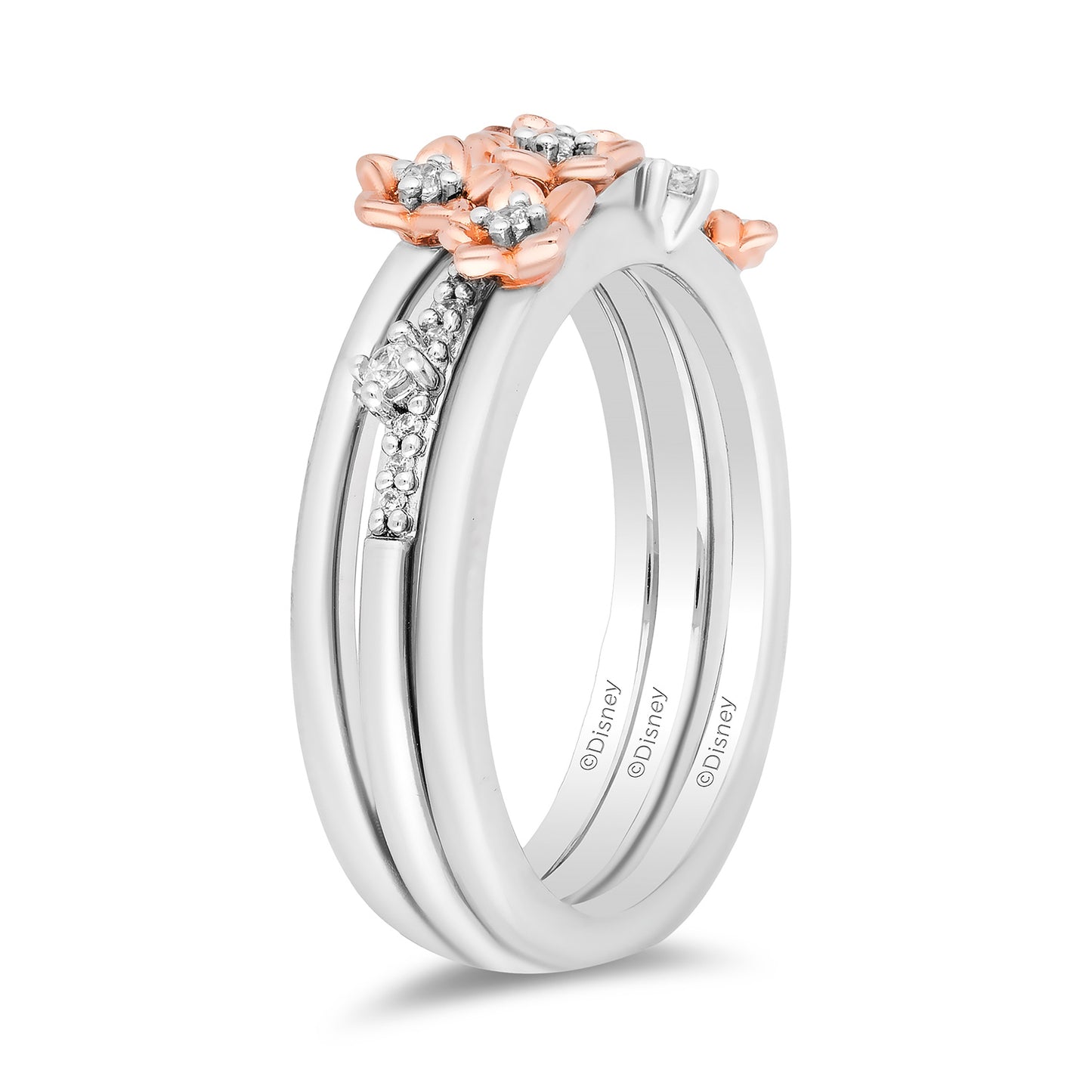 Enchanted Disney Fine Jewelry 14K Rose Gold Over Sterling Silver and 1/6 CTTW Diamonds Rapunzel Magical Flower Ring