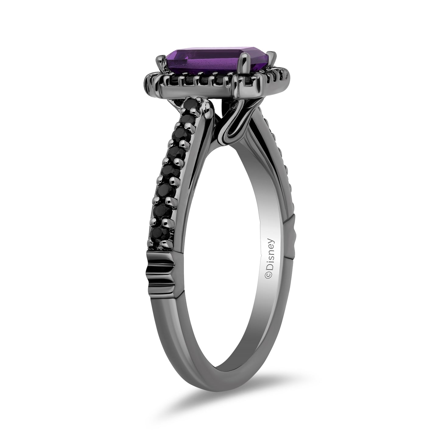 Enchanted Disney Fine Jewelry Black Rhodium over 14K White Gold with 3/8 CTTW Black Diamond and Purple Amethyst, Disney's Ursula Engagement Ring