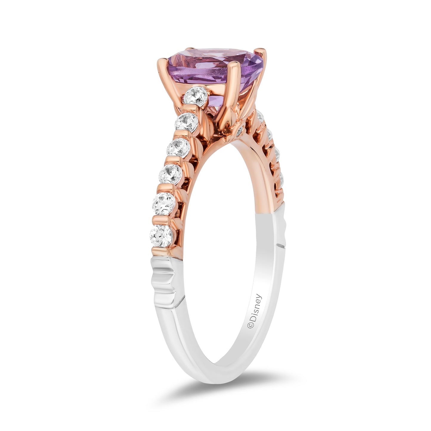 Enchanted Disney Fine Jewelry 14K White and Rose Gold with 3/8 CTTW Diamonds and Lavender Amethyst, Disney's Rapunzel Engagement Ring
