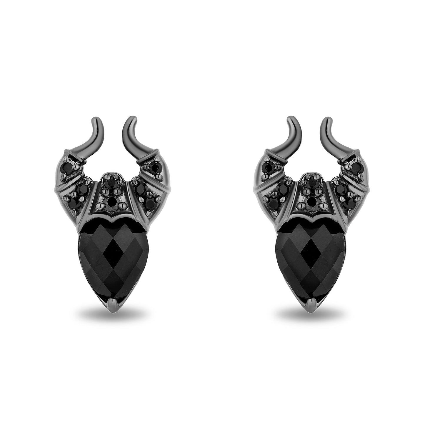 Enchanted Disney Fine Jewelry Black Rhodium Over Sterling Silver with 1/8 CTTW Black Diamonds and Black Onyx Maleficent Stud Earrings