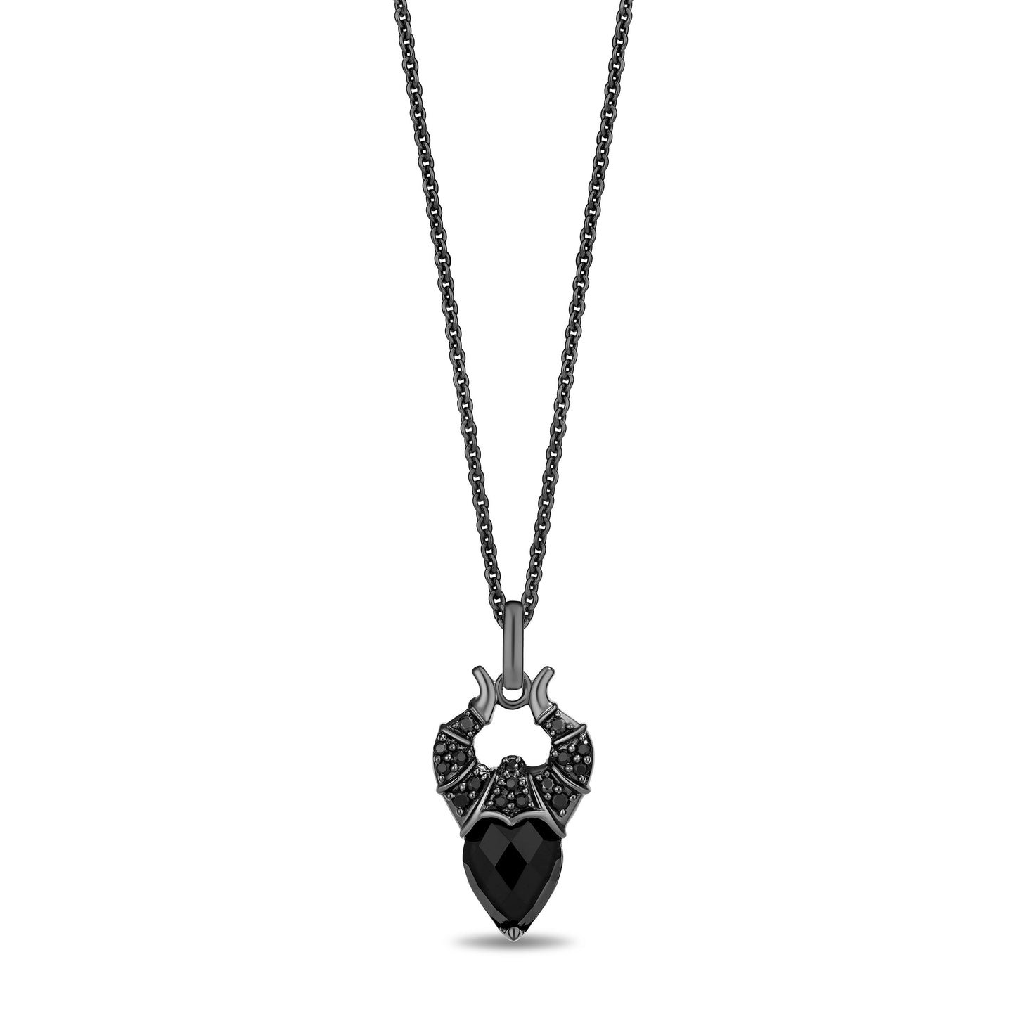 Enchanted Disney Fine Jewelry Black Rhodium Over Sterling Silver with 1/6 CTTW Black Diamonds and Black Onyx Maleficent Pendant Necklace