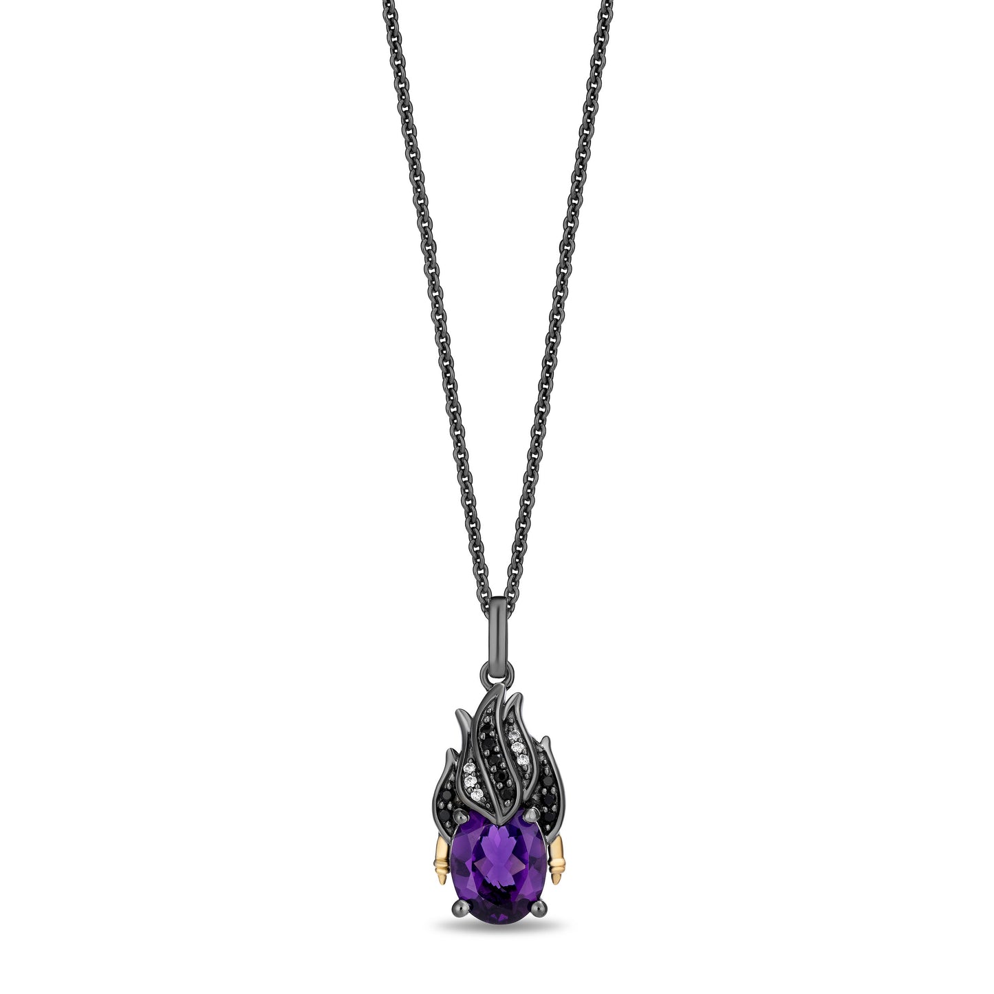 Enchanted Disney Fine Jewelry Black Rhodium Over Sterling Silver and 10K Yellow Gold with 1/10 CTTW Diamonds and Amethyst Ursula Necklace