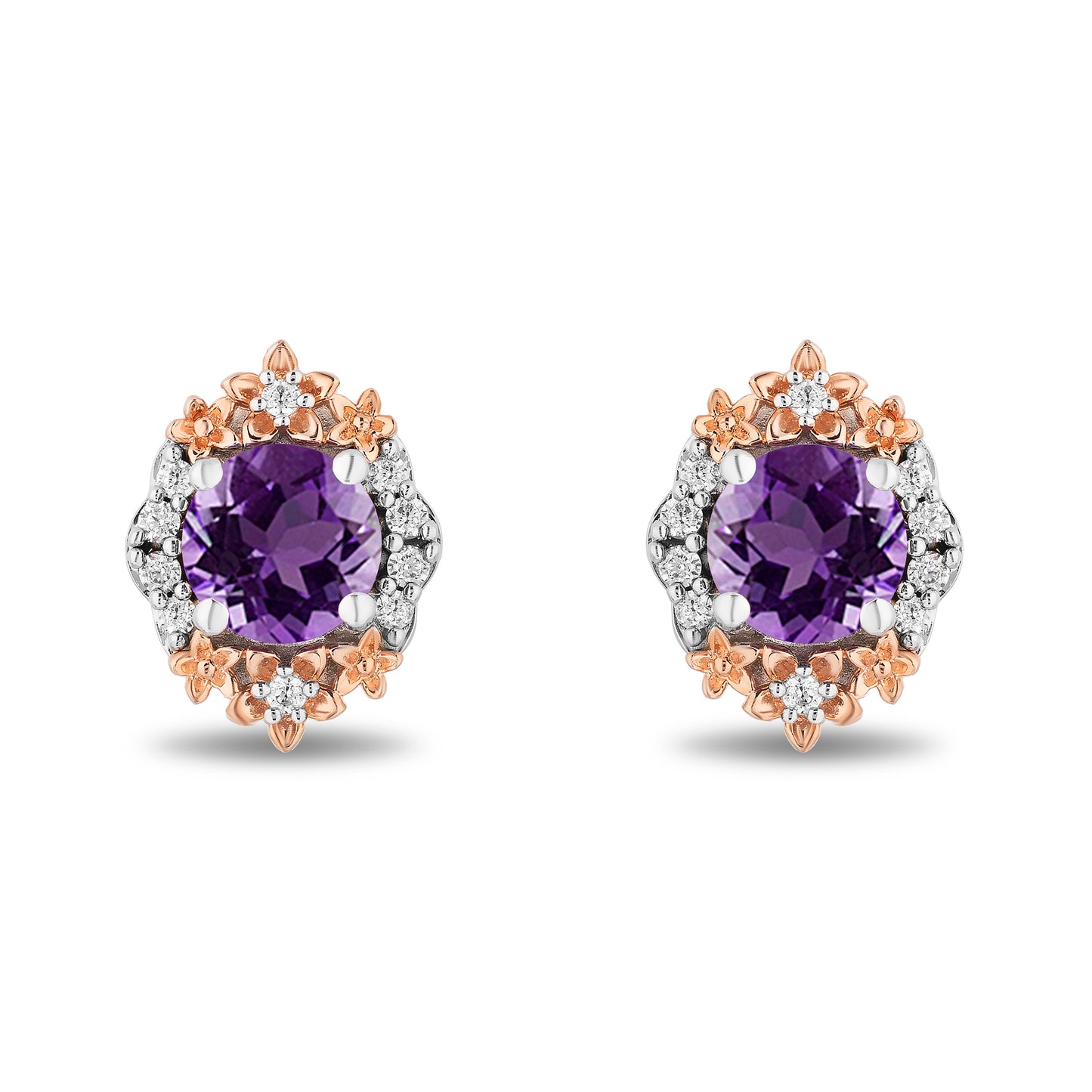 Enchanted Disney Fine Jewelry 14K Rose Gold over Sterling Silver with 1/5 CTTW Diamonds and Amethyst Rapunzel Earrings