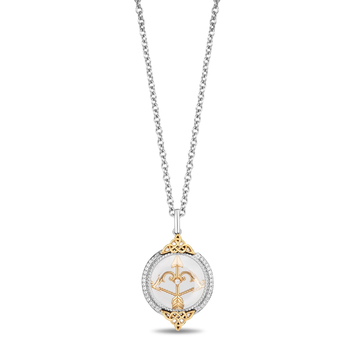 Enchanted Disney Fine Jewelry 14K Yellow Gold over Sterling Silver with 1/10 CTTW Diamonds and White Transparent Quartz Merida Necklace