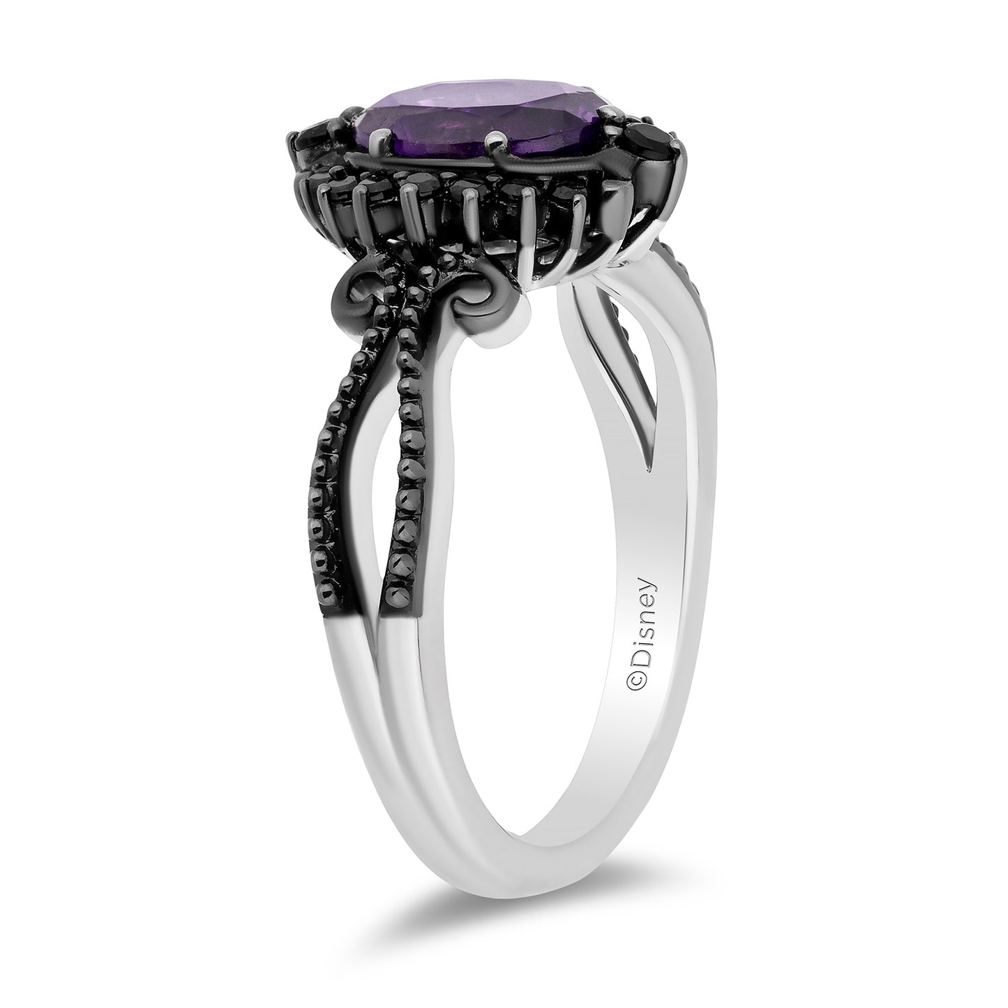 Enchanted Disney Fine Jewelry Black Rhodium over Sterling Silver with 1/6 CTTW Diamonds, Amethyst and Black Onyx Ursula Ring