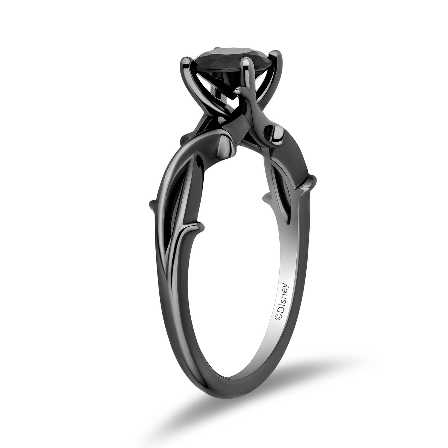 Enchanted Disney Fine Jewelry Black Rhodium over 14K White Gold with 1 CTTW Black Diamonds Maleficent Engagement Ring