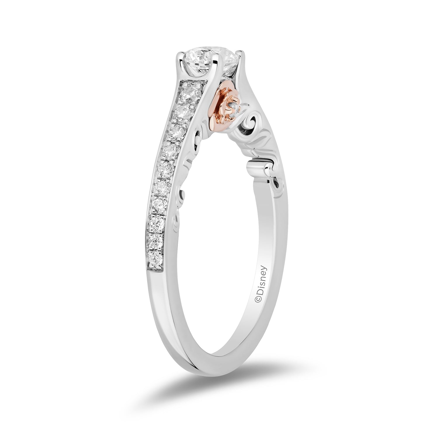 Enchanted Disney Fine Jewelry 14K White Gold and Rose Gold with 3/4 CTTW Diamonds Belle Engagement Ring