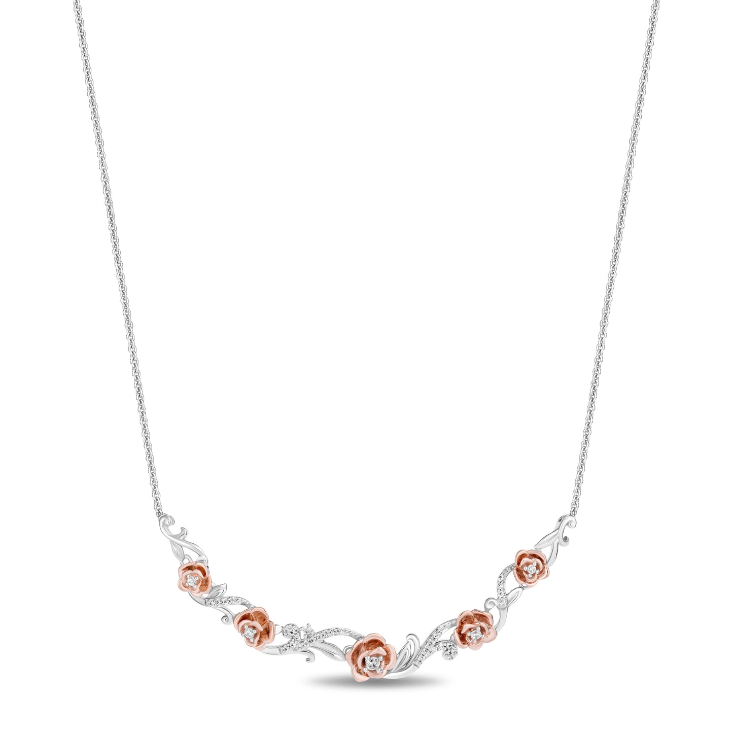 Enchanted Disney Fine Jewelry 14K Rose Gold Over Sterling Silver with 1/5 CTTW Diamonds Belle Necklace