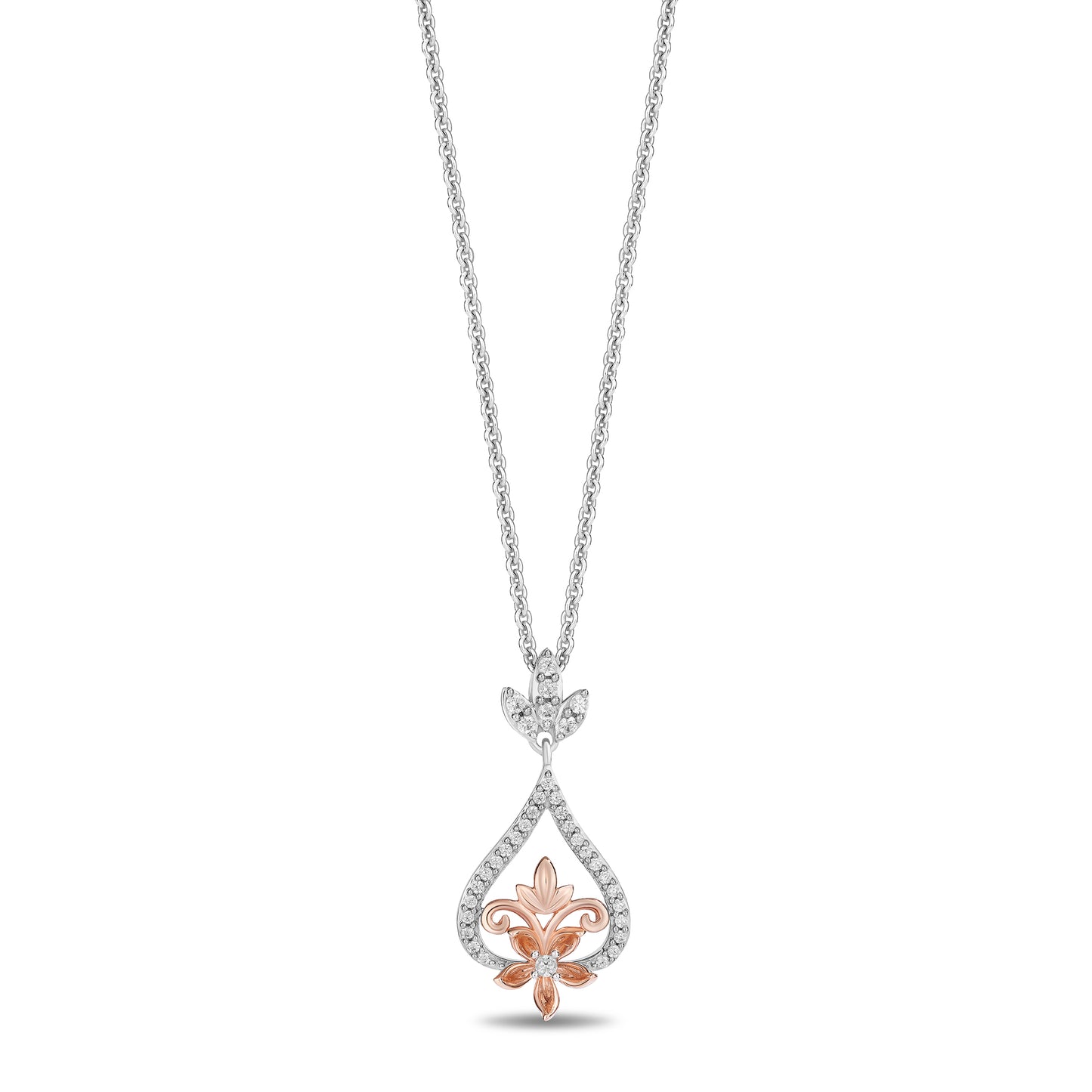 Enchanted Disney Fine Jewelry Sterling Silver and 10K Rose Gold with 1/5 CTTW Diamonds Rapunzel Pendant Necklace