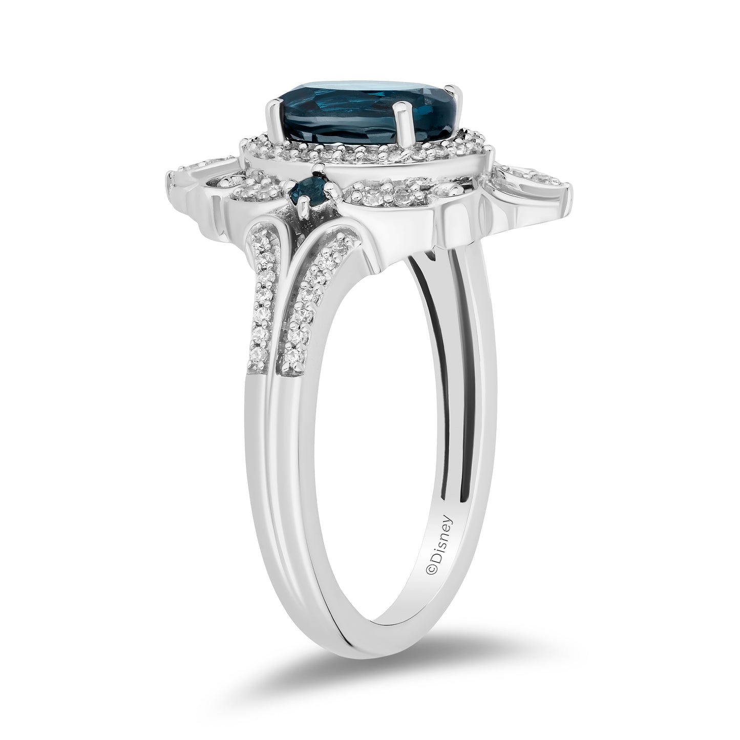Enchanted Disney Fine Jewelry Sterling Silver with 1/5 CTTW Diamonds and London Blue Topaz Cinderella Ring