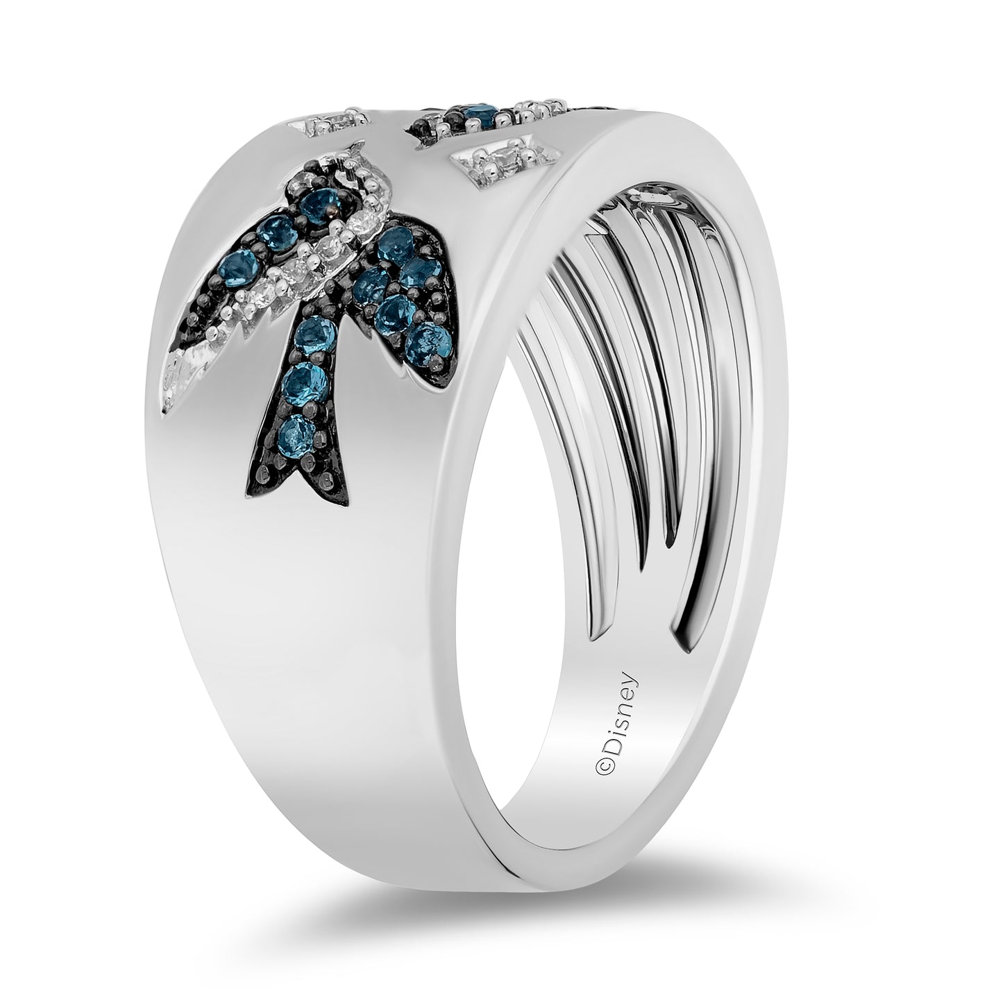 Enchanted Disney Fine Jewelry Sterling Silver with 1/20 CTTW Diamonds and London Blue Topaz Cinderella Ring