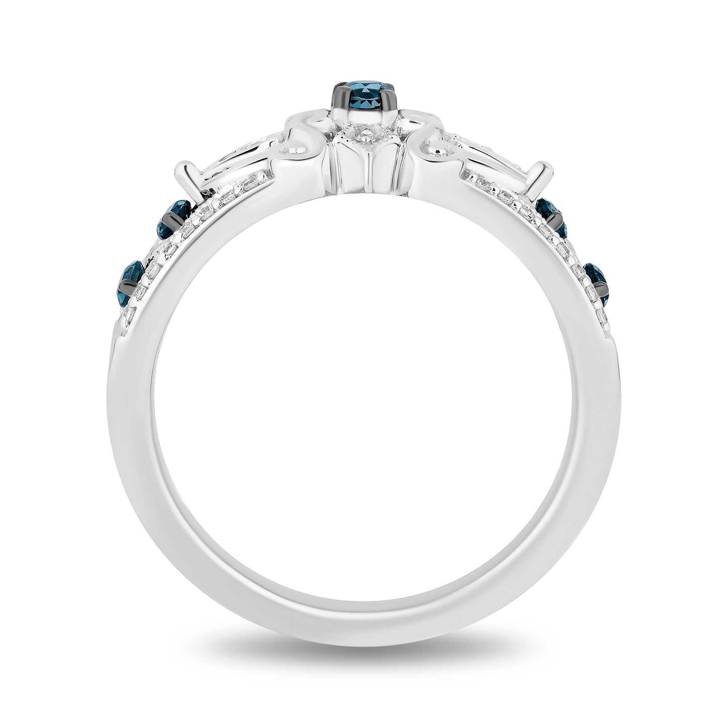 Enchanted Disney Fine Jewelry Sterling Silver with 1/6 CTTW Diamonds and London Blue Topaz Cinderella Ring