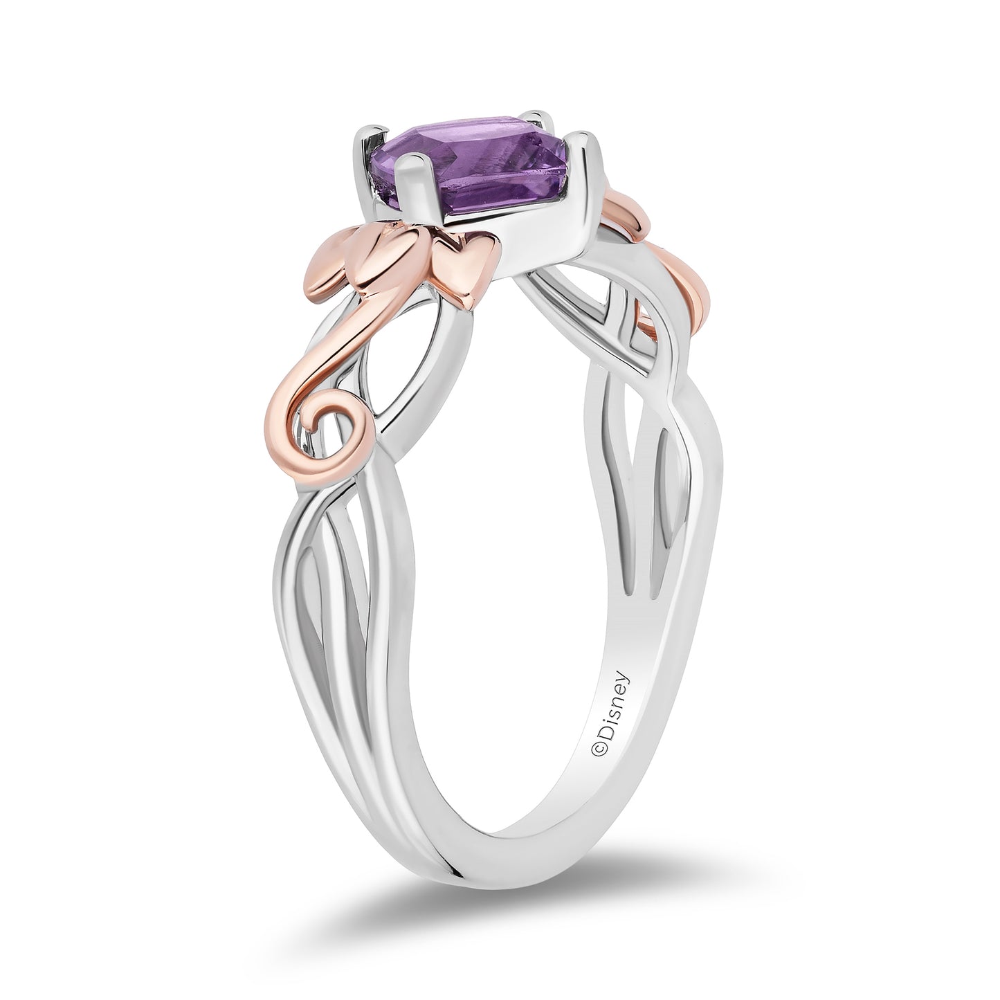 Enchanted Disney Fine Jewelry Sterling Silver and 10K Rose Gold with Amethyst Rapunzel Ring
