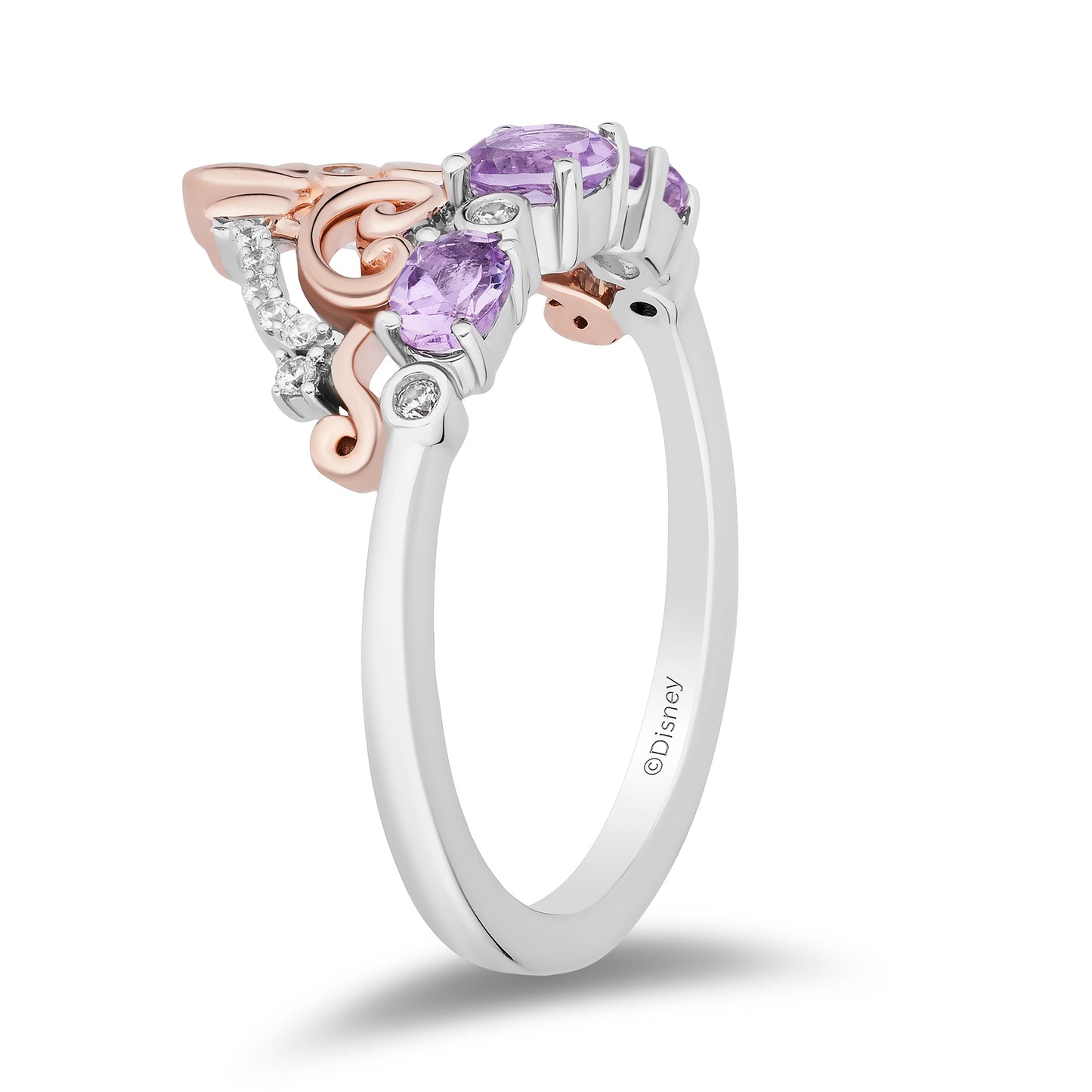 Enchanted Disney Fine Jewelry 14K Rose Gold Over Sterling Silver with 1/10 CTTW Diamonds and Amethyst Rapunzel Ring